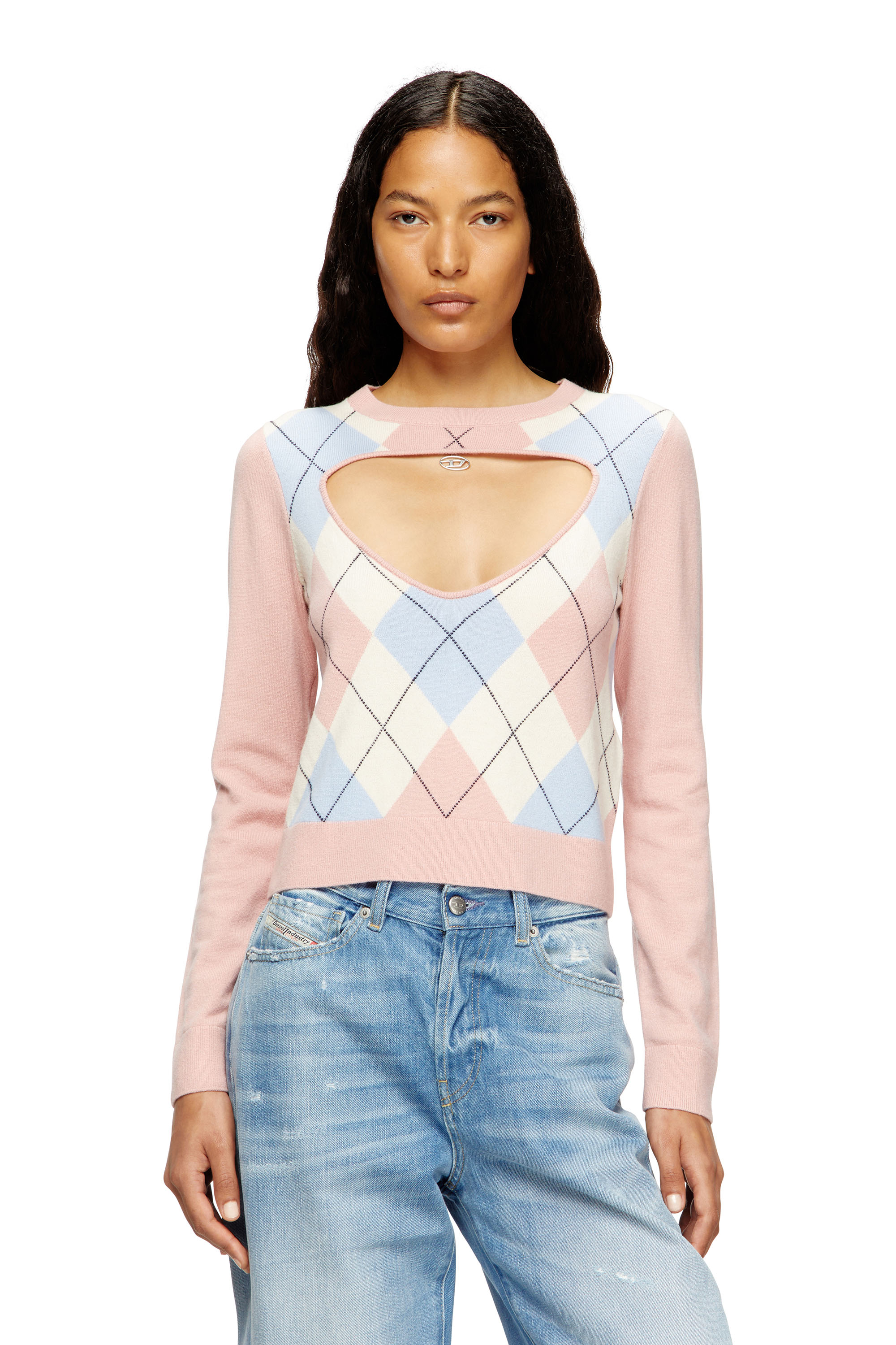 Diesel - M-ROMKO-LS, Woman's Cut-out jumper in argyle wool in null - 1
