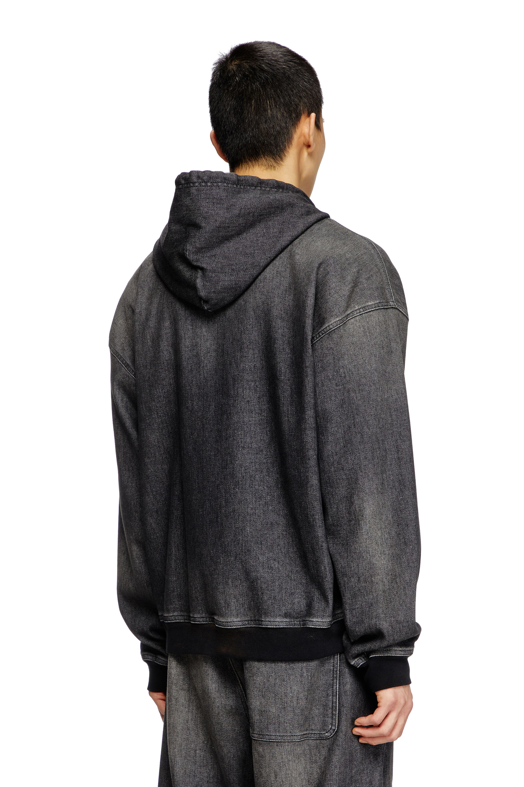 Diesel - D-GIRI-S TRACK, Unisex's Zipped hoodie in dirt-effect Track Denim in Black - 2