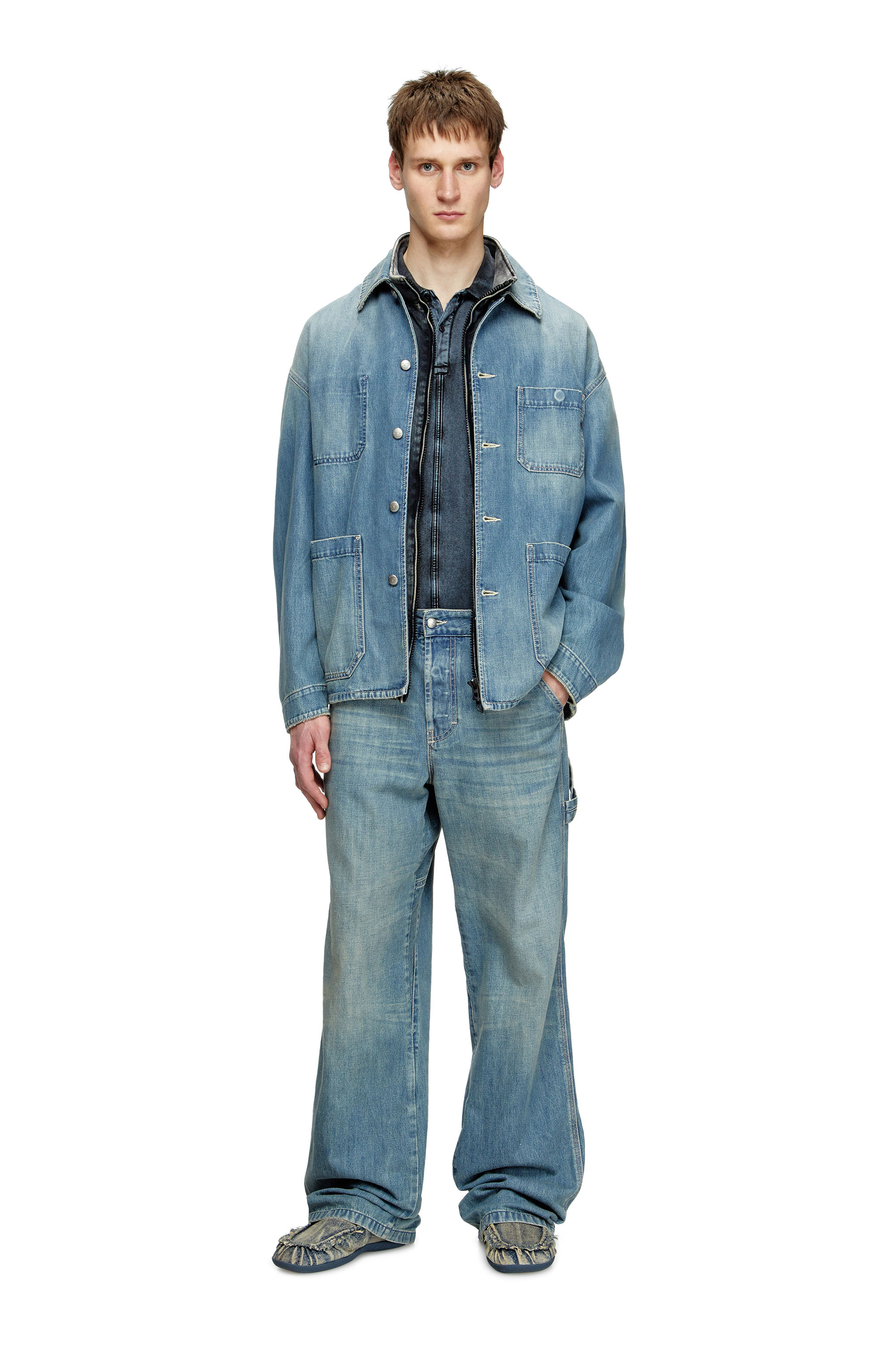 Diesel - D-SHOCK MOC, Man's D-Shock-Distressed denim loafers in Blue - 7