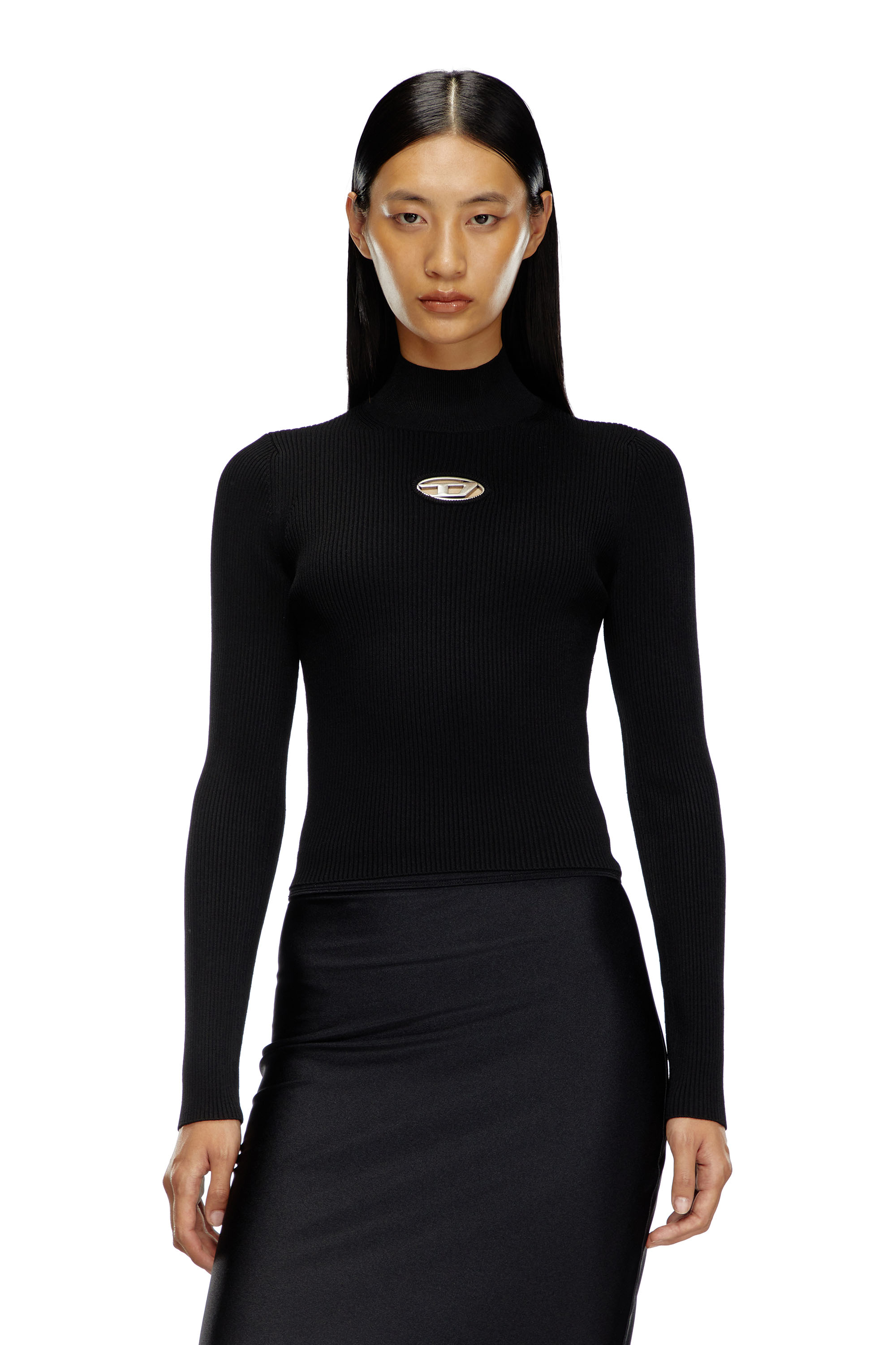 Diesel - M-VALARI-TN, Woman's Rib-knit top in wool and cashmere in Black - 1