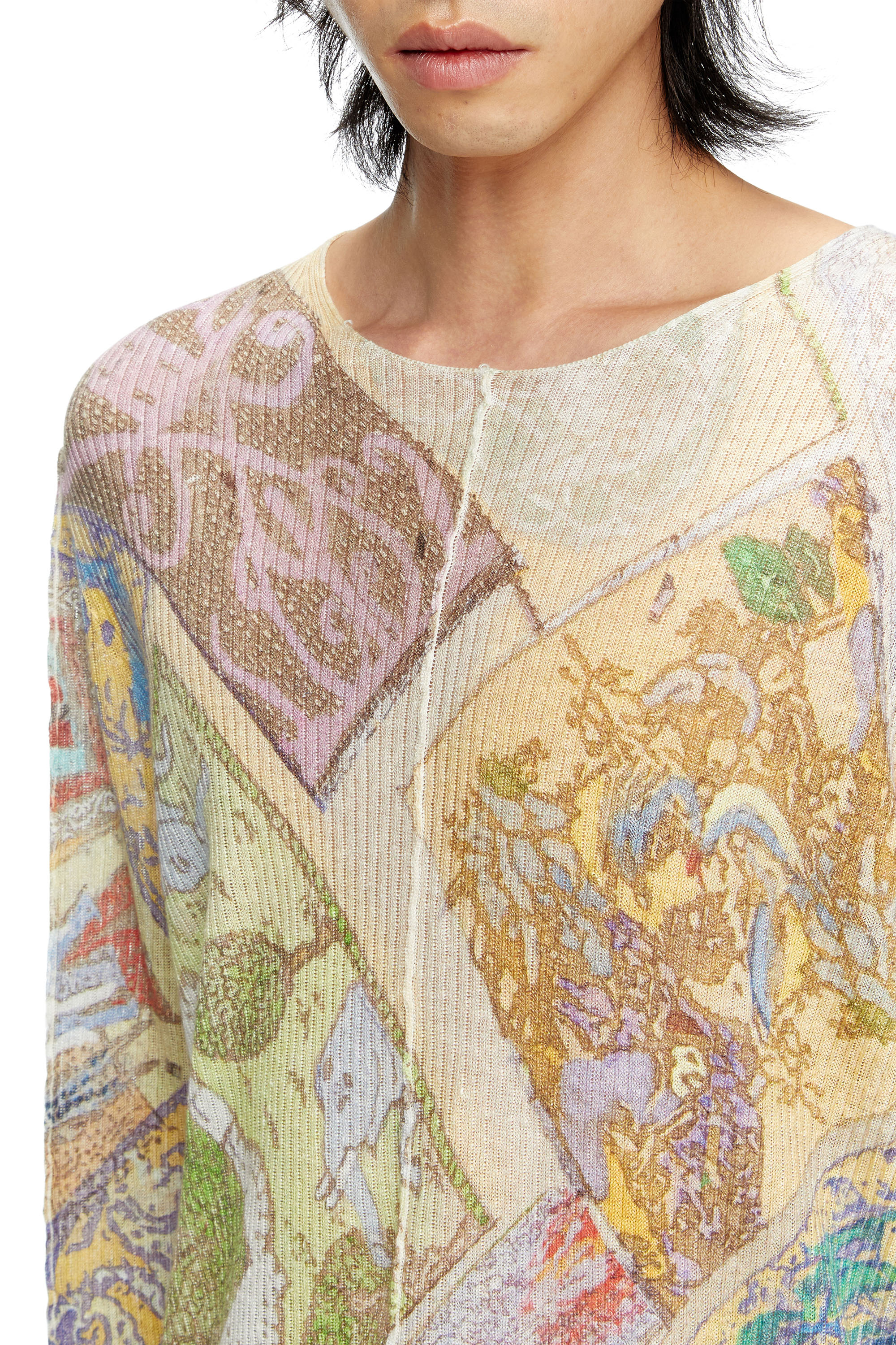 Diesel - K-RENTON, Unisex's Linen jumper with medieval print in Beige/Yellow - 5