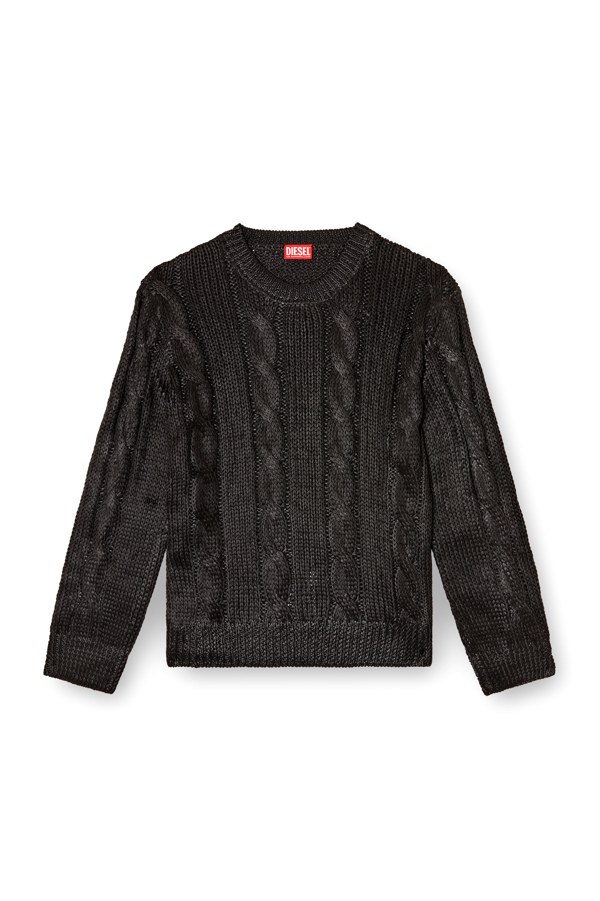 Diesel - K-MICHIU, Man's Cable-knit jumper with shiny effect in Black - 2