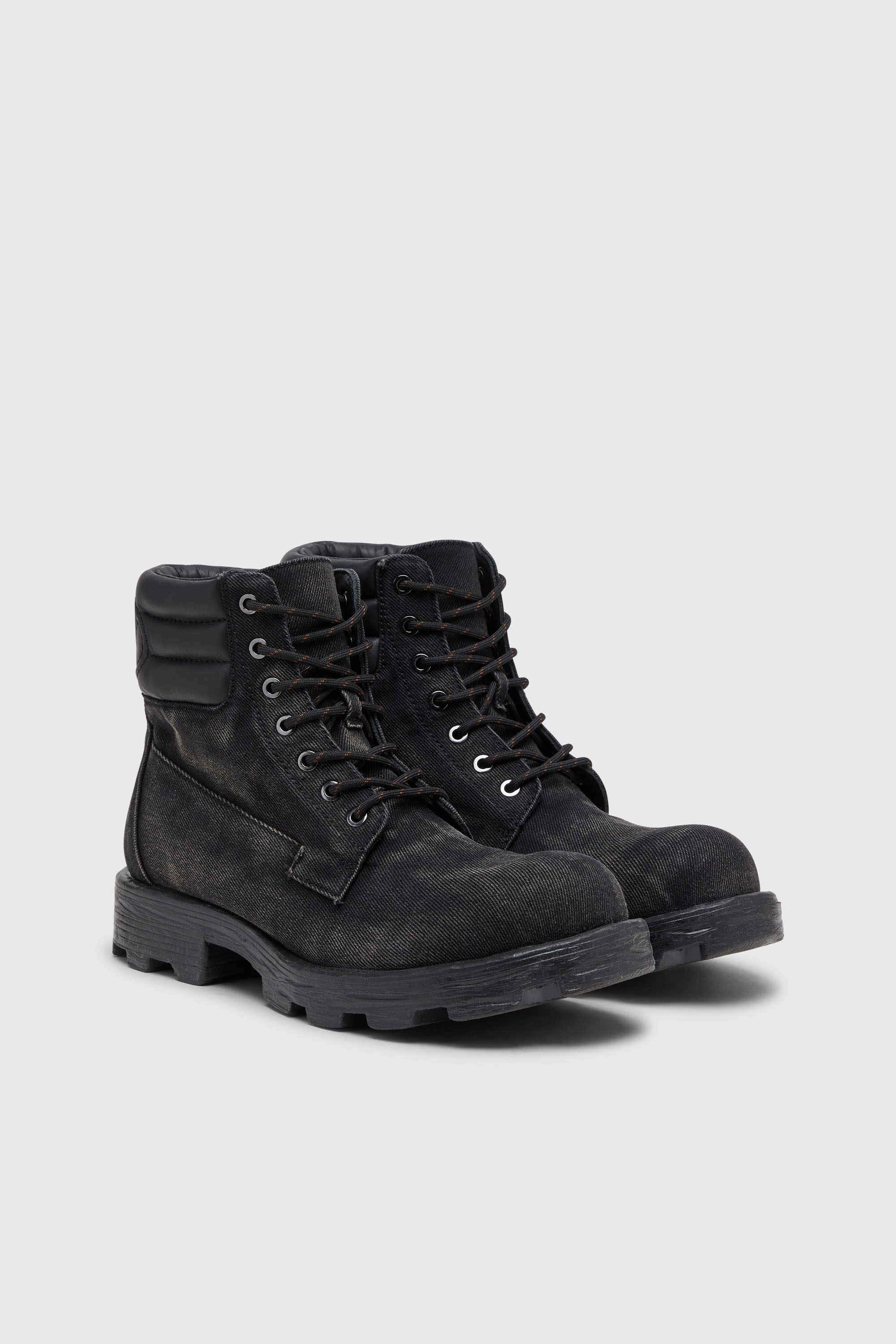 Diesel - D-HAMMER LACE UP, Man's D-Hammer-Combat boots in denim and leather in Black - 2