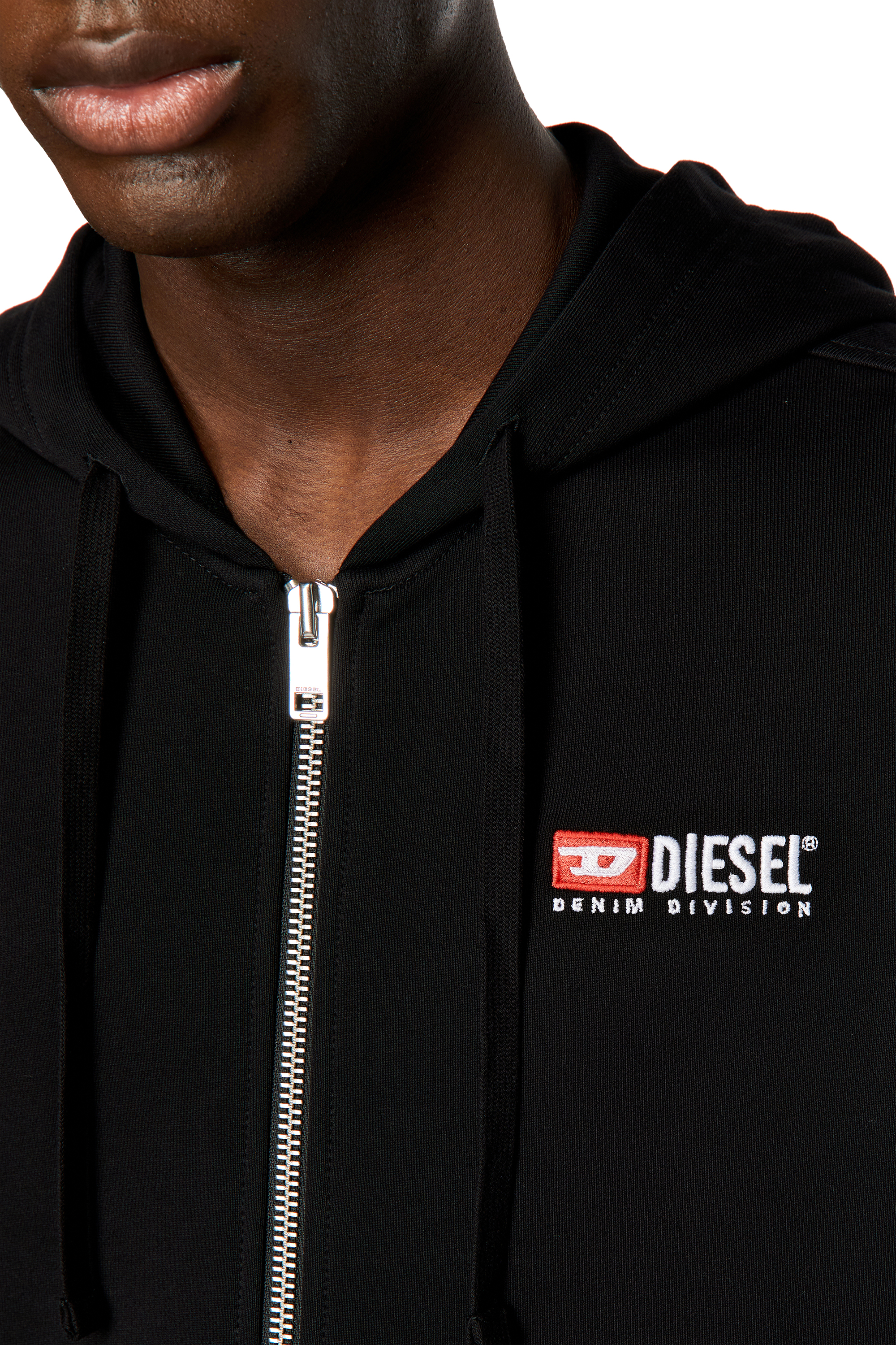 Diesel - S-GINN-HOOD-ZIP-DIV, Man Zip-up hoodie with logo embroidery in Black - Image 5