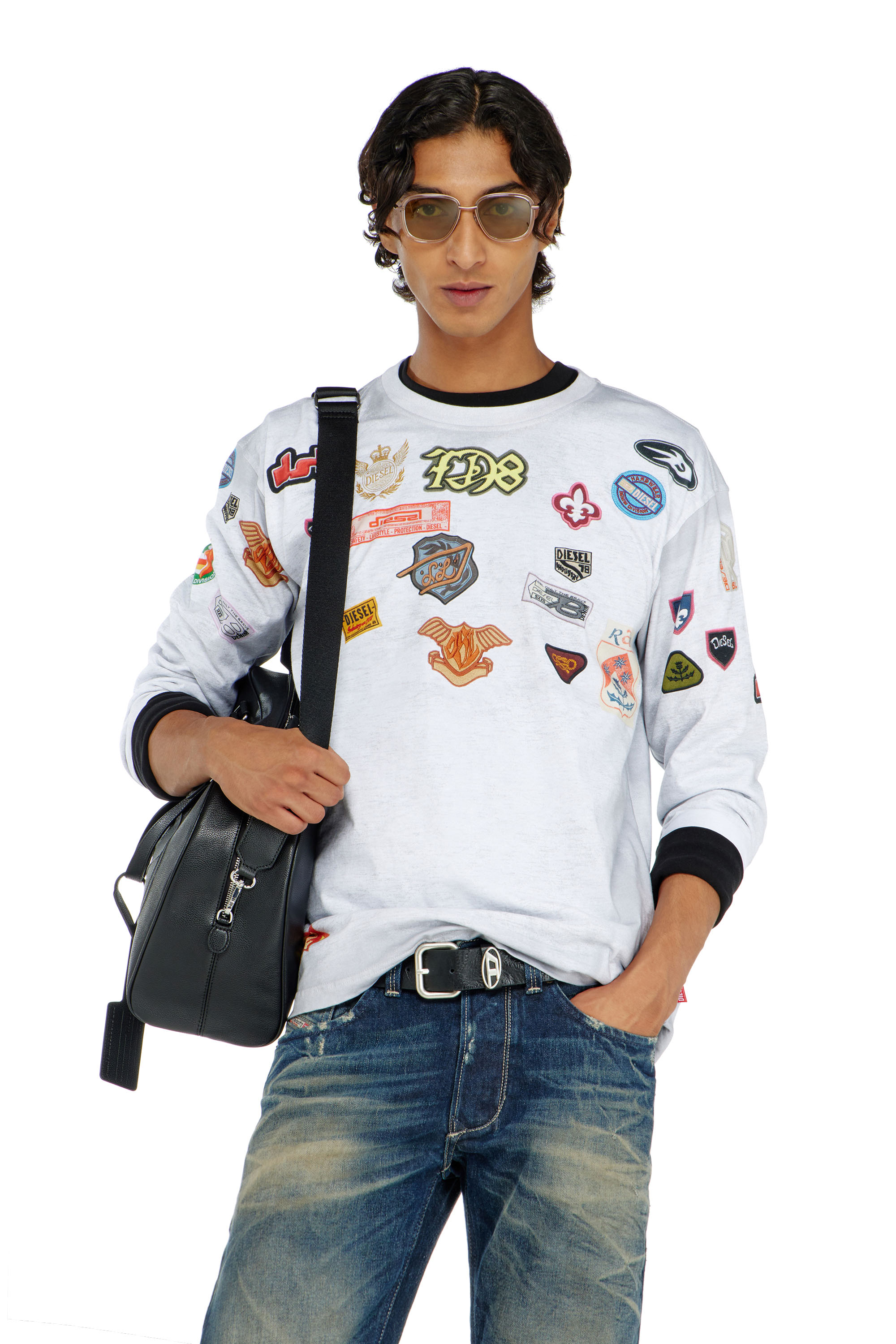 Diesel - T-NORME-LS-PATCHES, Man's Long-sleeve T-shirt with all-over patches print in White - 1