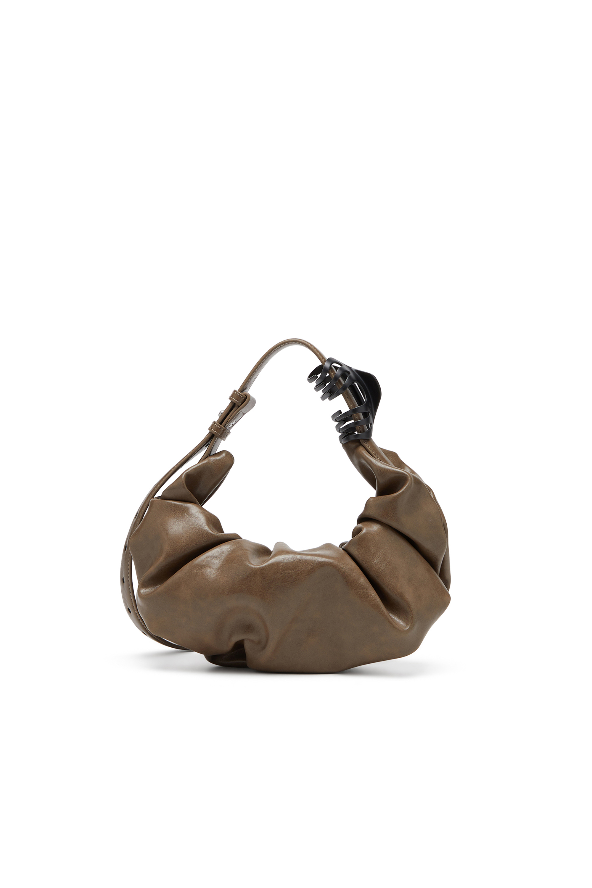 Diesel - GRAB-D HOBO S, Woman's Grab-D S-Small scrunched hobo bag in shiny PU in Brown - 3