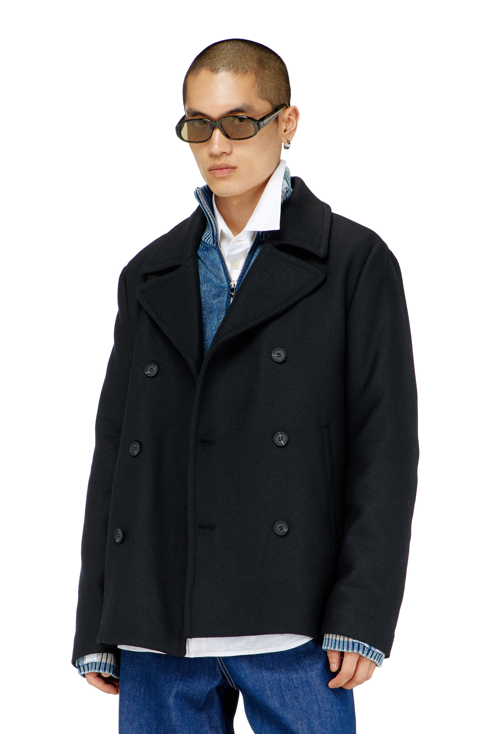 Diesel - W-HALEY-WRD, Man's Peacoat in felted wool blend in Black - 3
