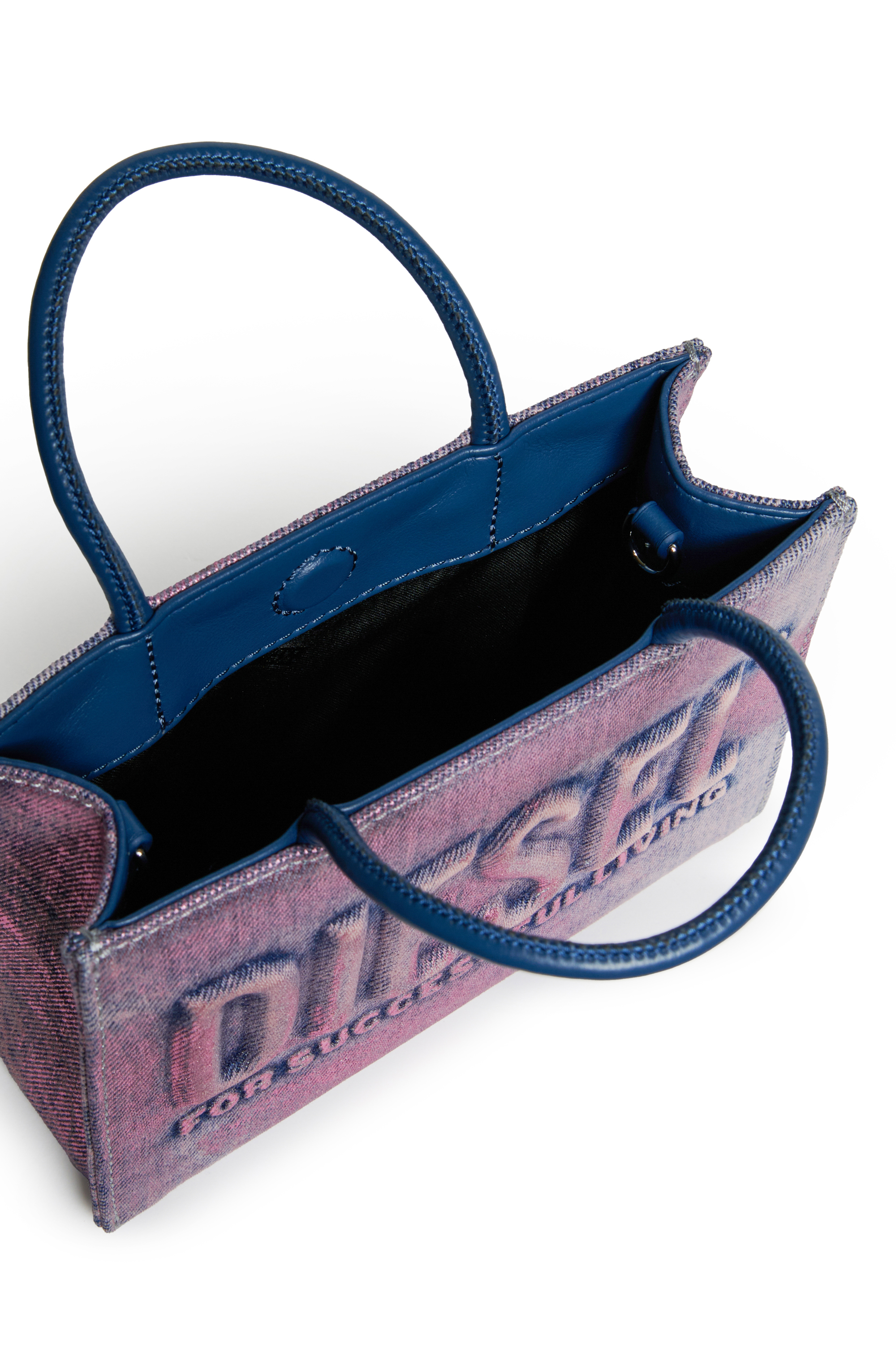 Diesel - DSL 3D MINI BAG, Woman's Dsl 3D - Cotton shoulder bag in Blue/Pink - 5