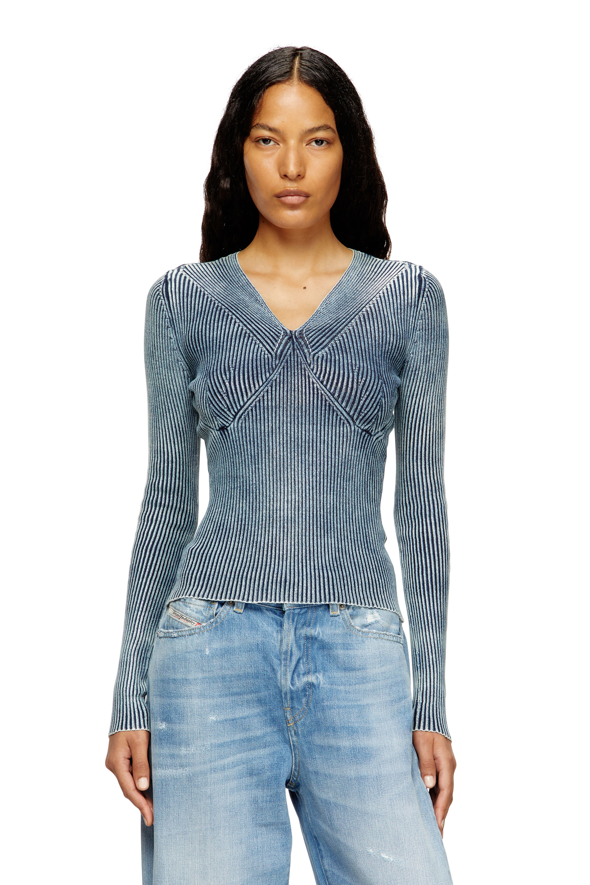 Diesel - M-MILMO, Woman's Denim-yarn jumper with shiny effect in Blue - 1