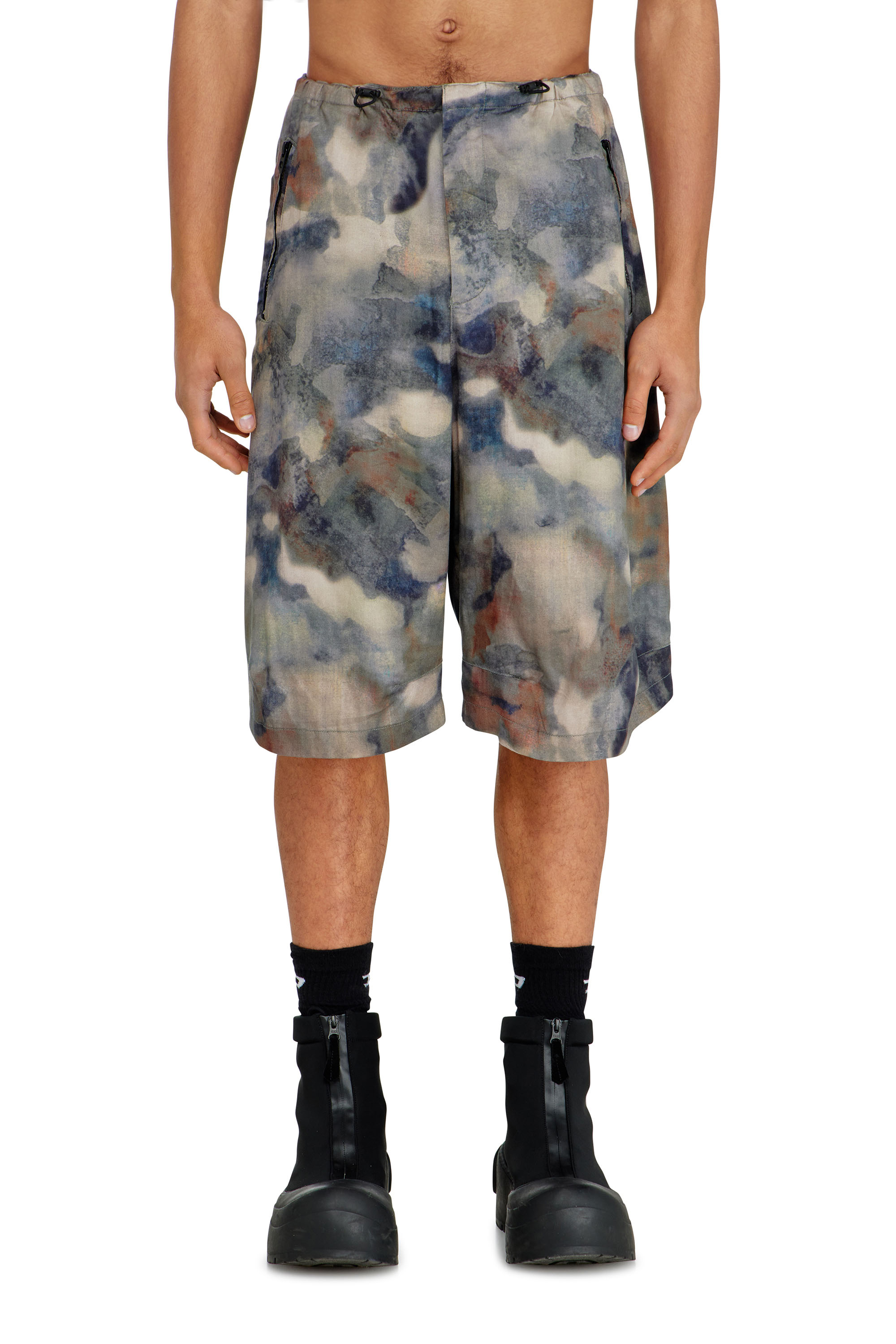 Diesel - P-STITCH-SHORT-TKBZ, Man's Fluid bermuda shorts with all-over camo print in Blue/Brown - 1
