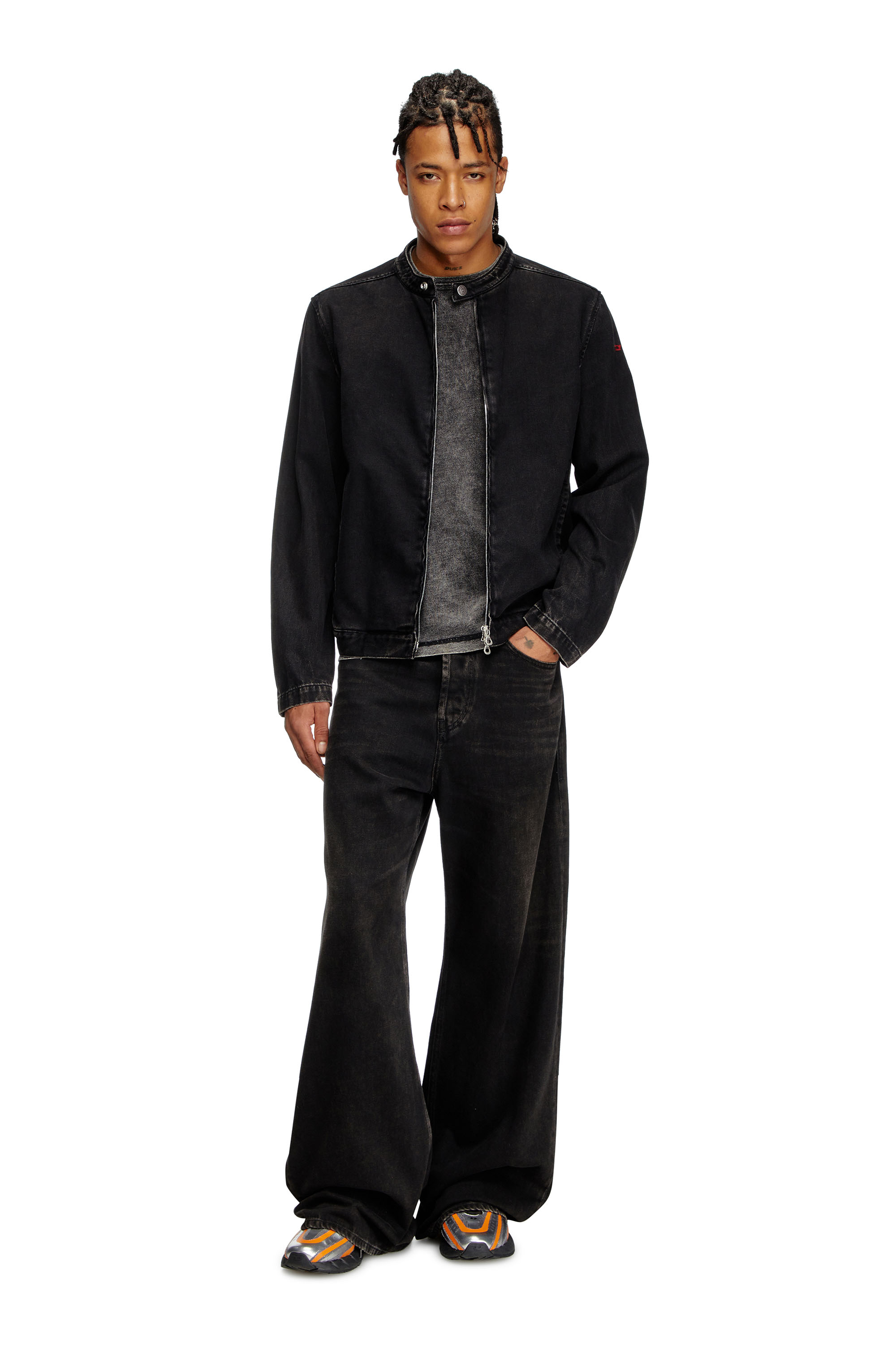 Diesel - D-GLORY, Man's Moto jacket in clean-wash denim in Black - 1