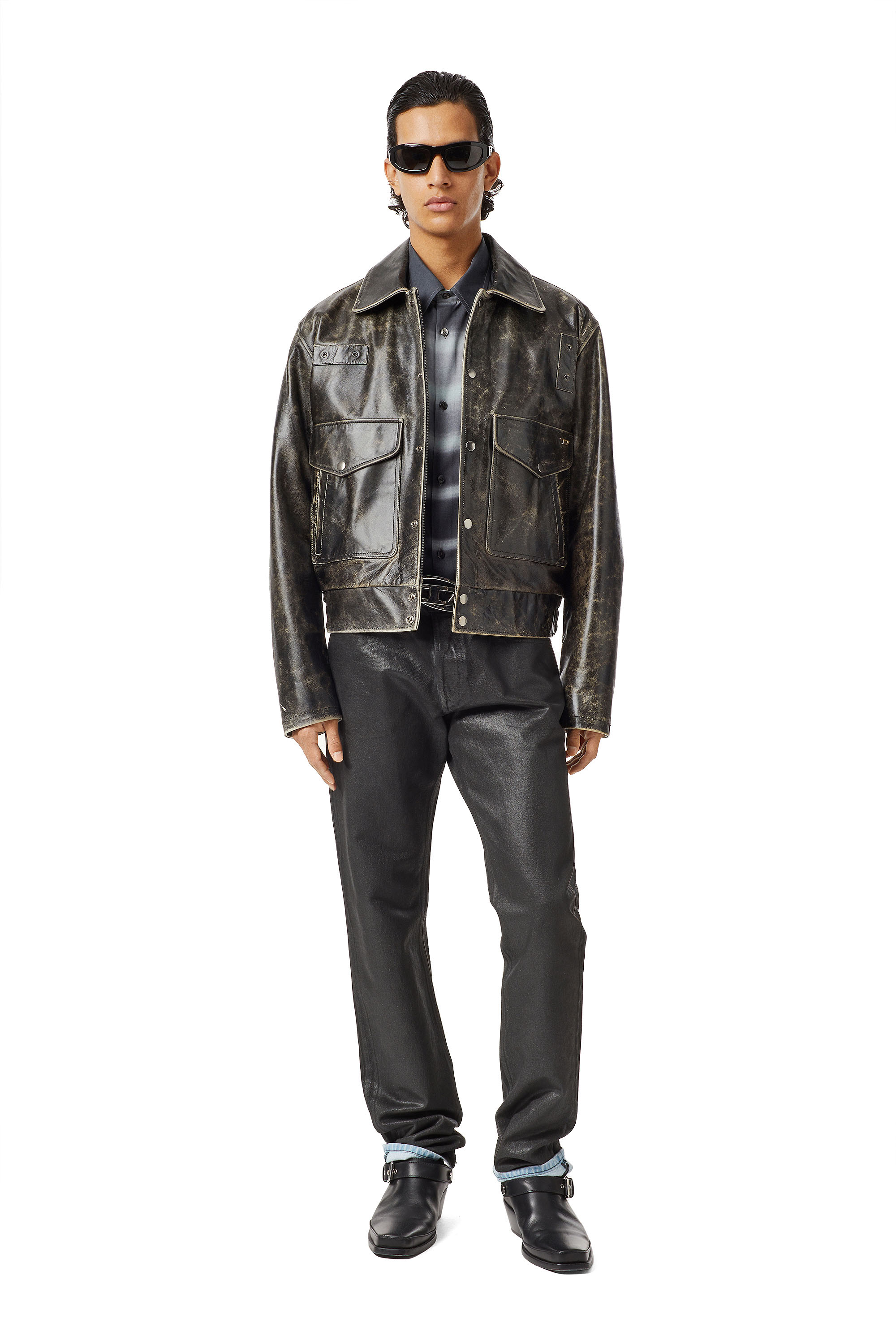 black leather jacket jeans