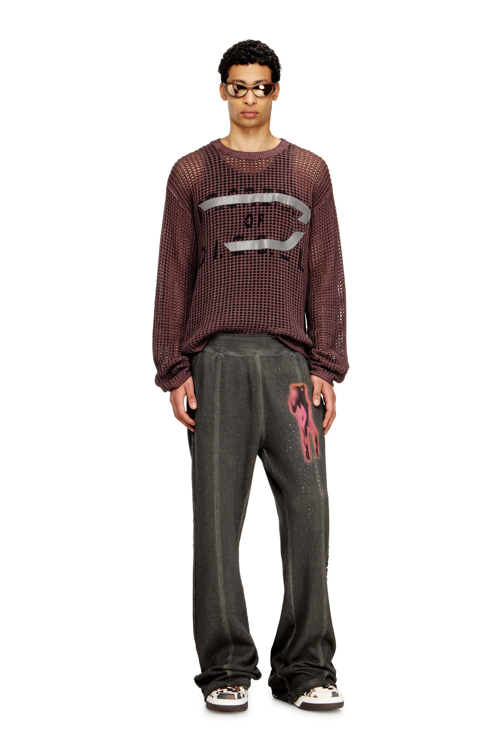 Diesel - P-QUINN, Man's Sweatpants with studs and graphic print in Grey - 2