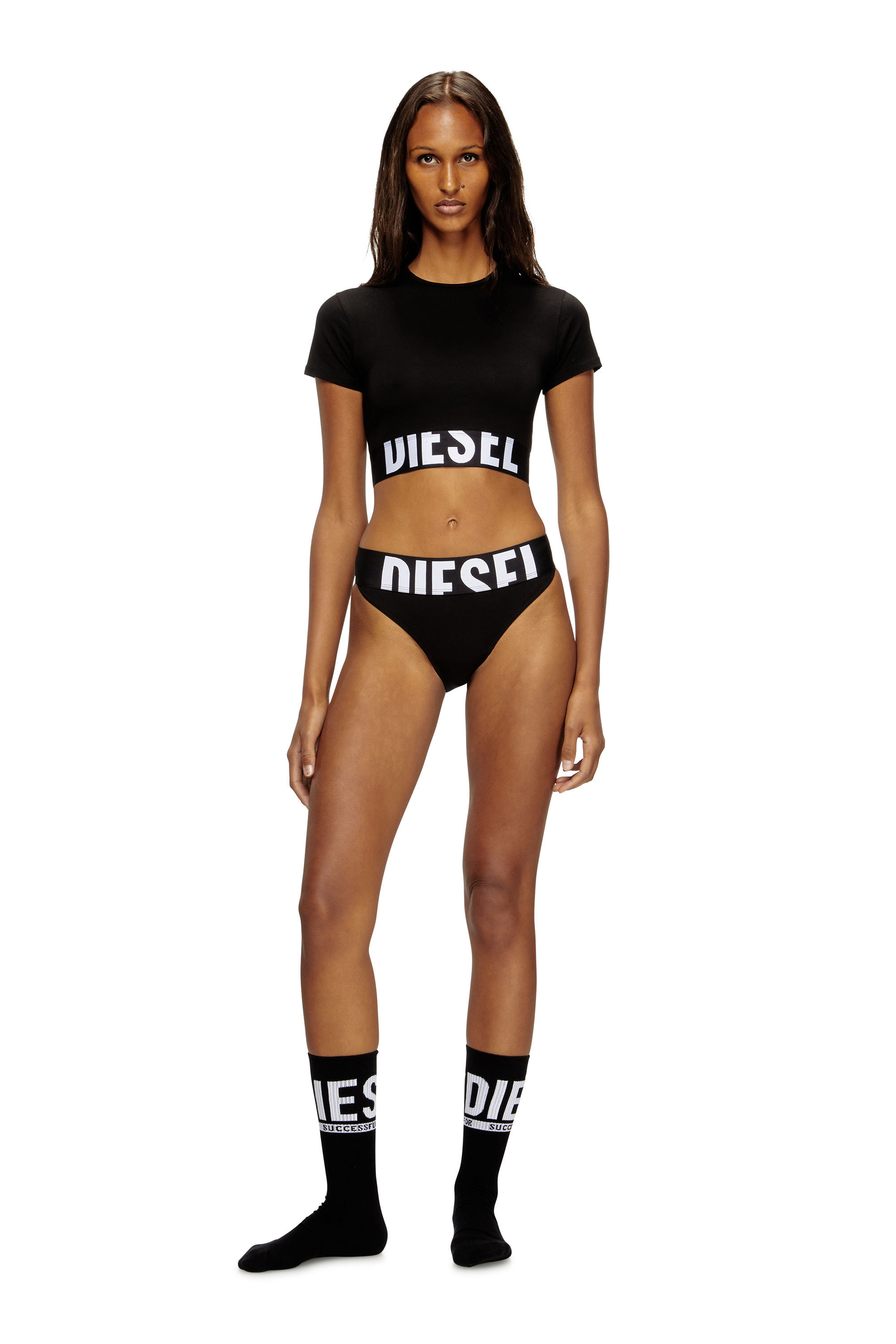 Diesel - UFTEE-SPORT-CROPPED-T-SHIRT, Woman's Sporty cropped top with logo band in Black - 3