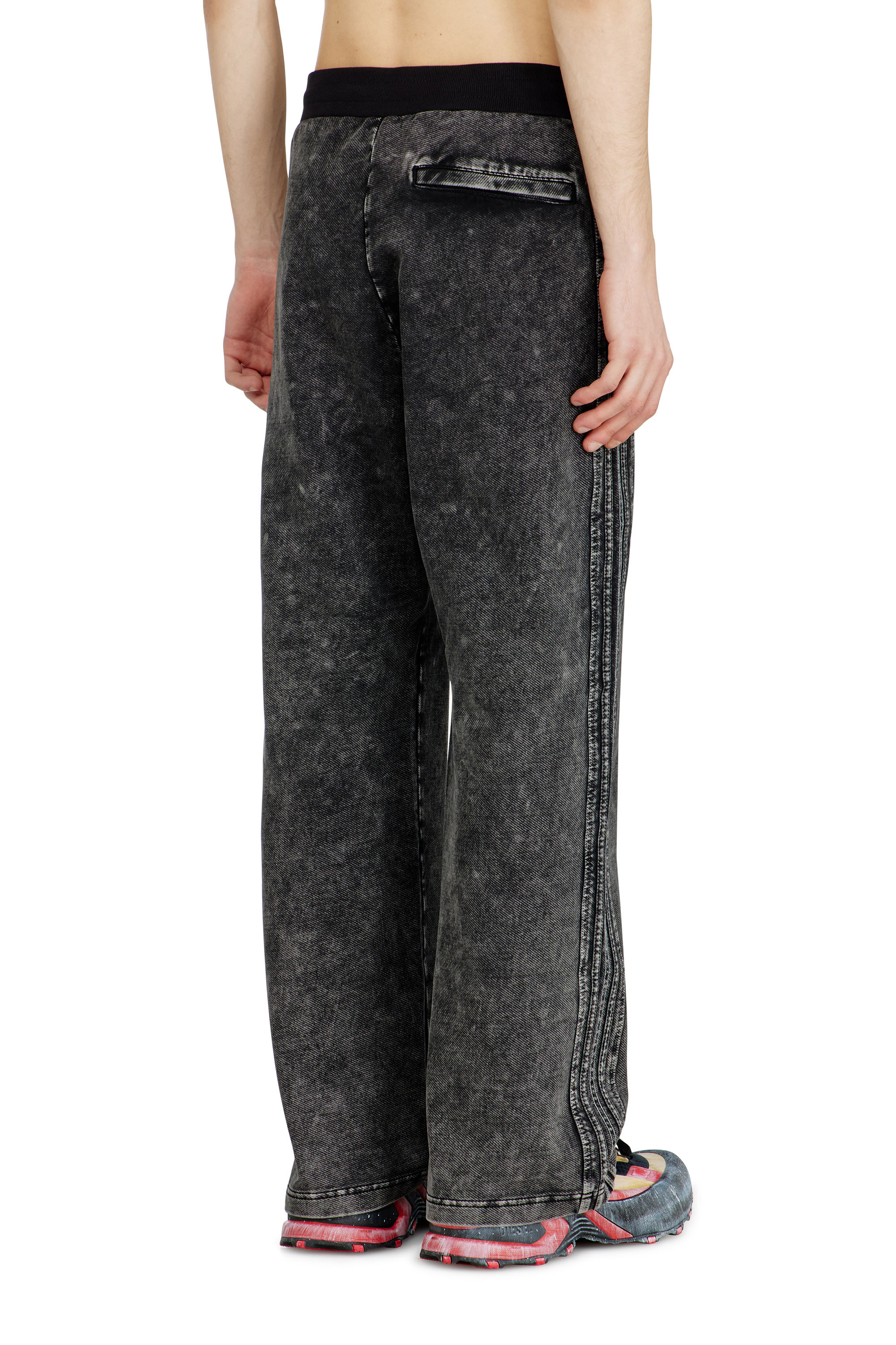 Diesel - P-ALT, Man's Denim-look sweatpants with side bands in Black/Dark grey - 4