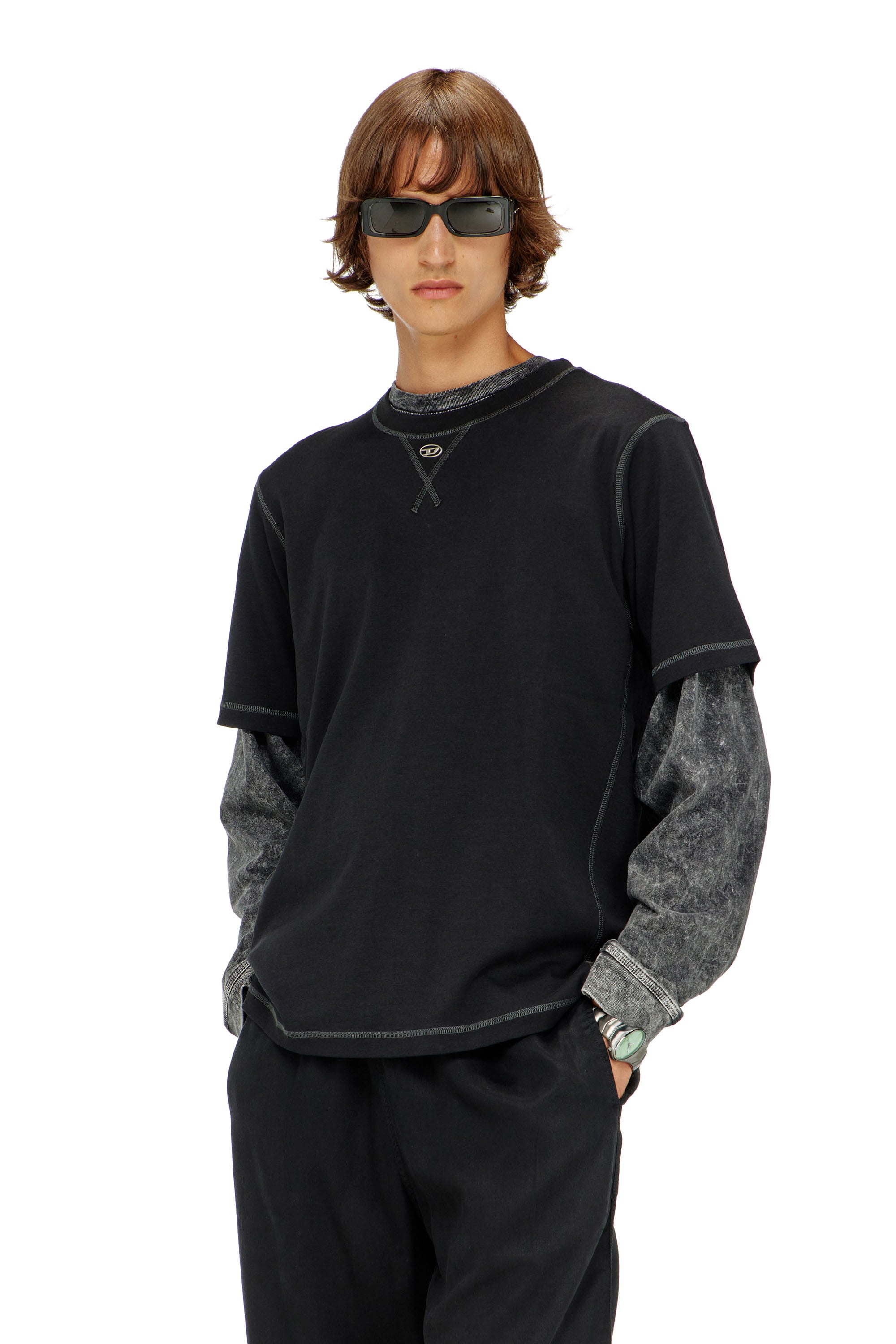 Diesel - T-MADJUST-TR, Man's Regular T-shirt with crew neck and Oval D in Dark grey - 1