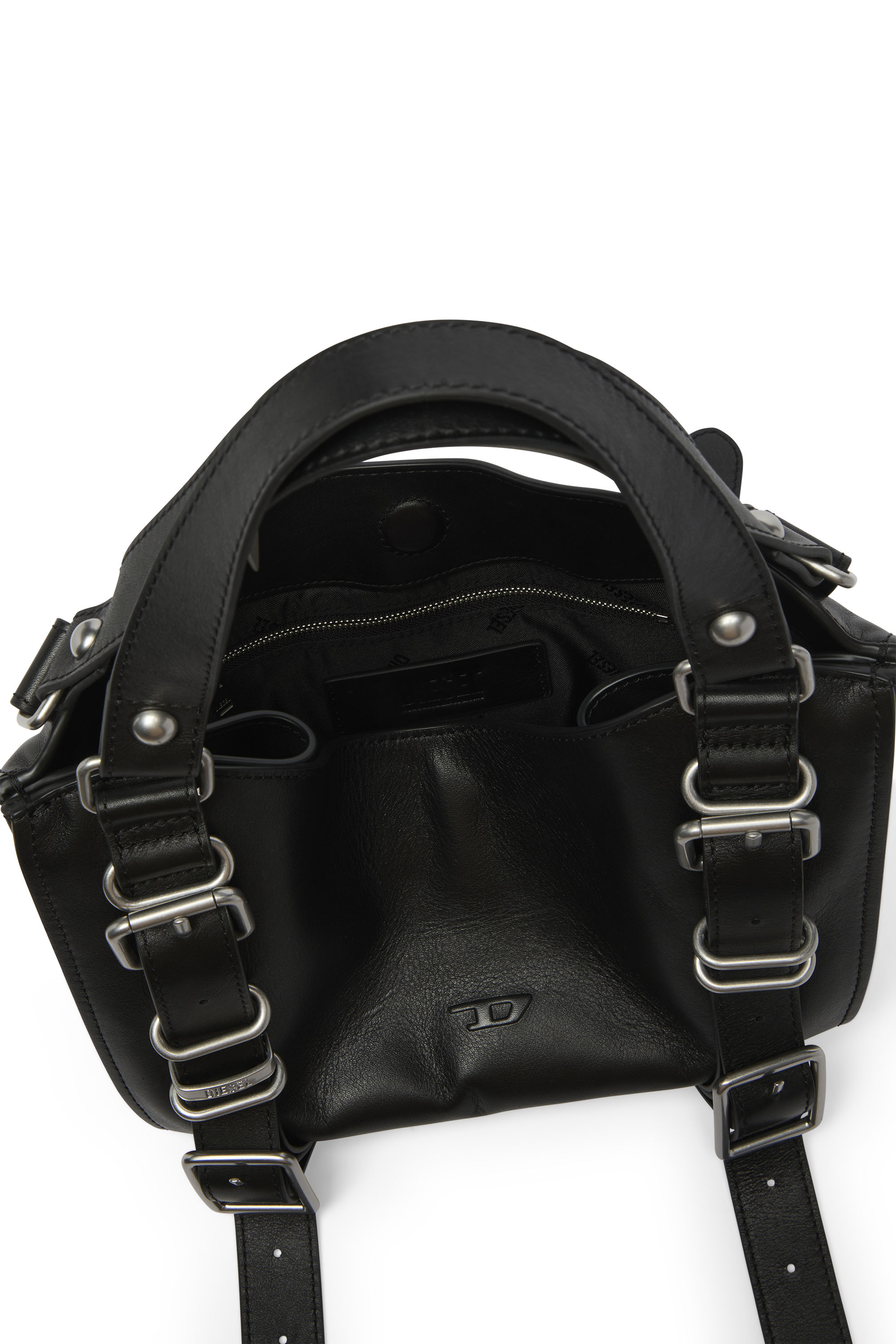 Diesel - D-ONE TOPHANDLE S, Woman's D-One-Small top-handle bag in treated leather in Black - 4
