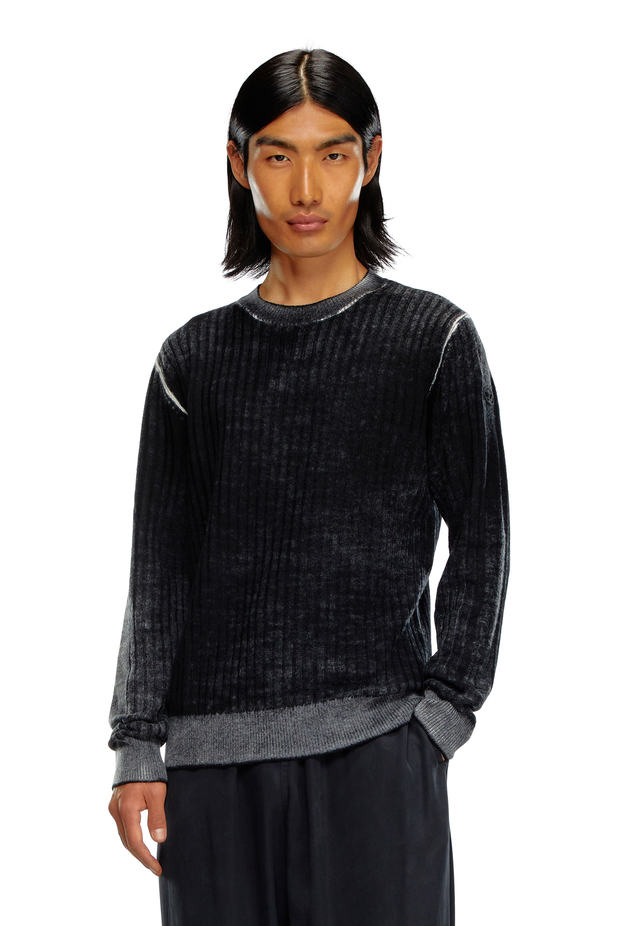Diesel - K-ANDELERO, Man Printed wool jumper in Grey - Image 1