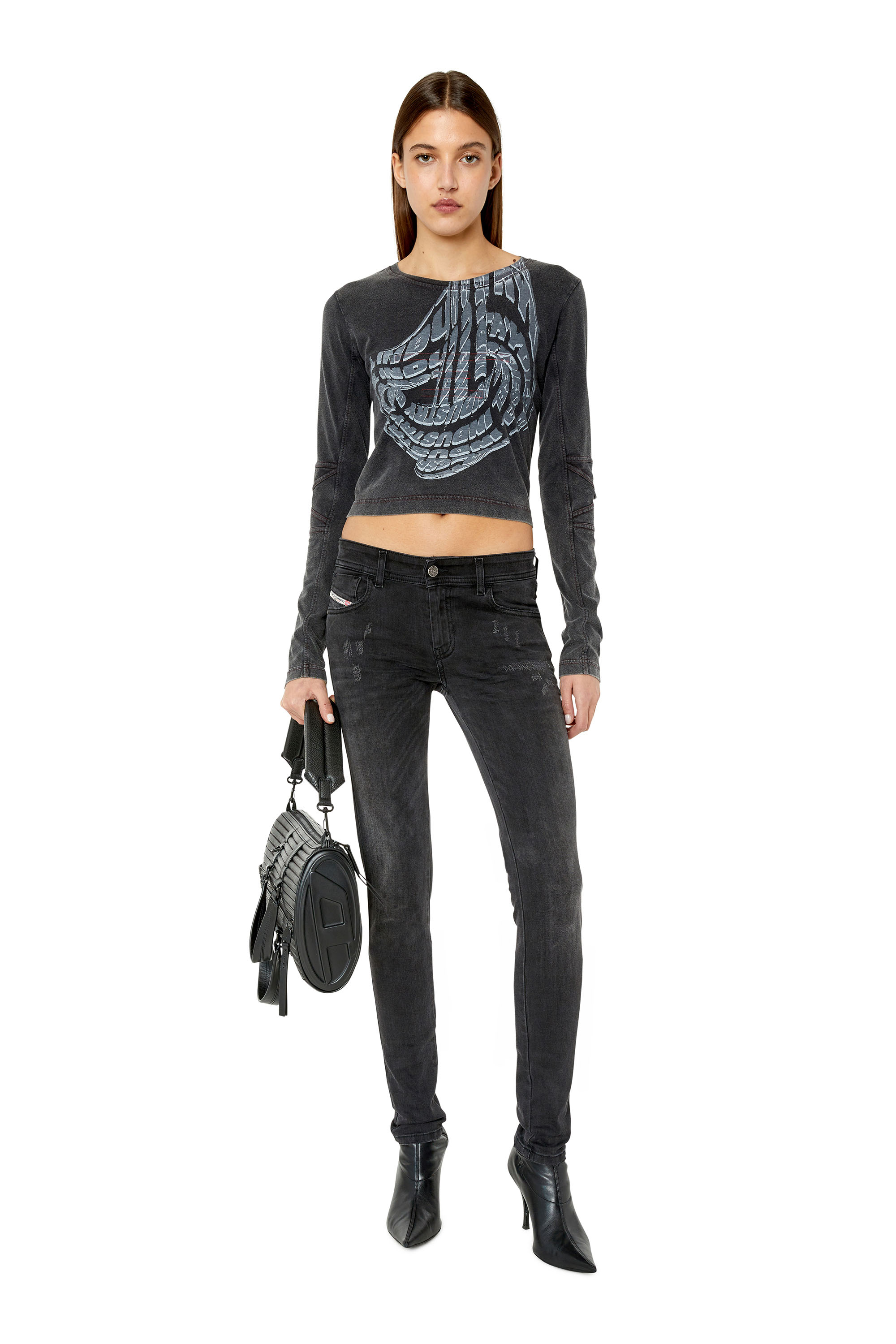 Diesel - 2018 SLANDY-LOW E69SB Super skinny Jeans, Black/Dark grey - Image 4