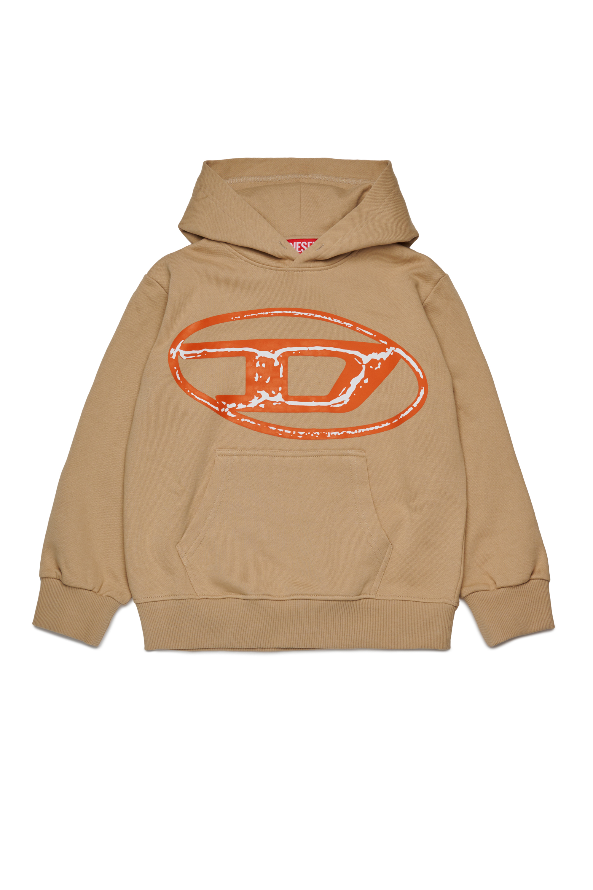 Diesel - SBONNIEHOOD OVER, Man's Cotton hoodie with Oval D logo in Light Brown - 1