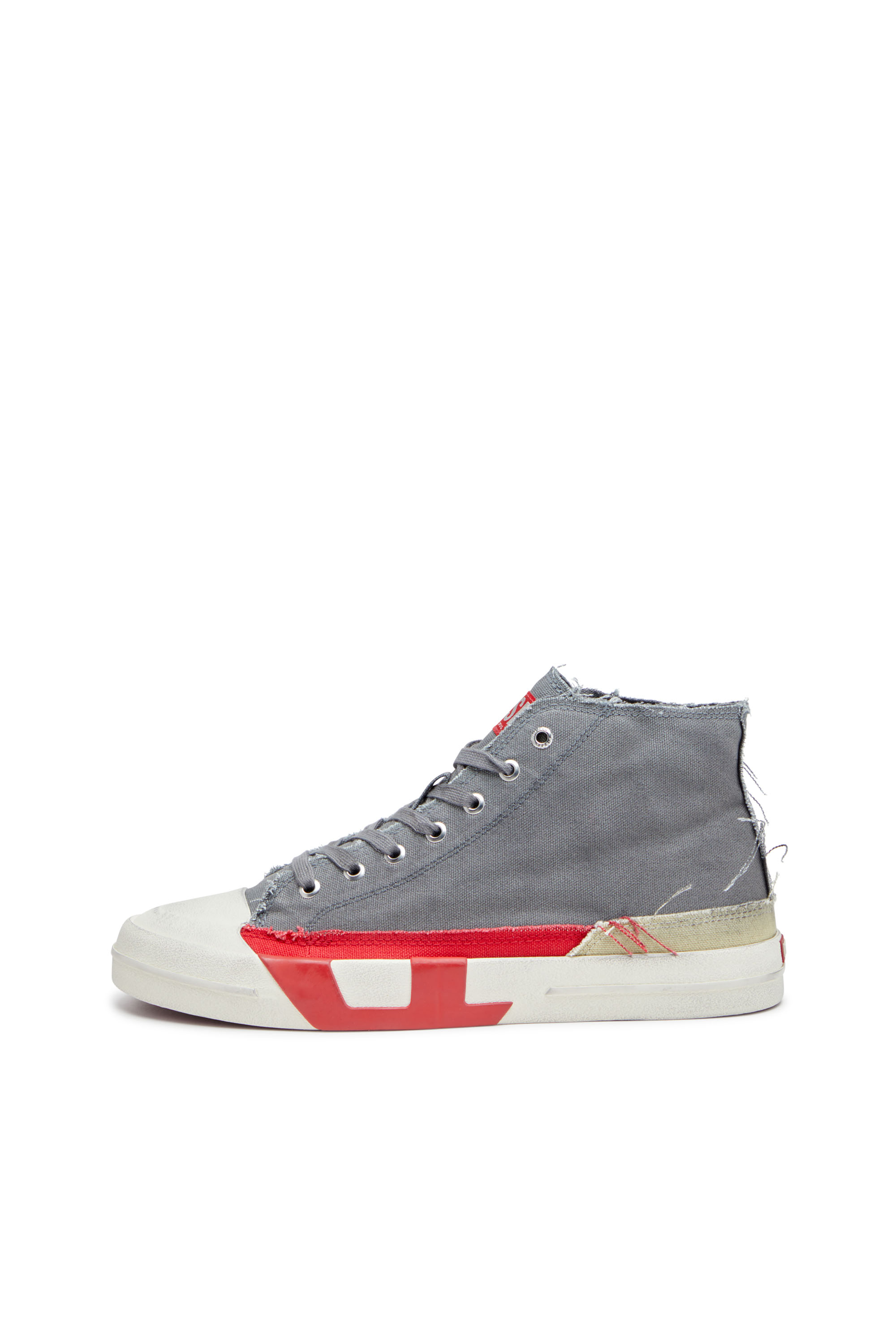 Diesel - S-D-VERSE MID, Man's S-D-Verse-Dirty-effect high-top canvas sneakers in Grey/Red - 2