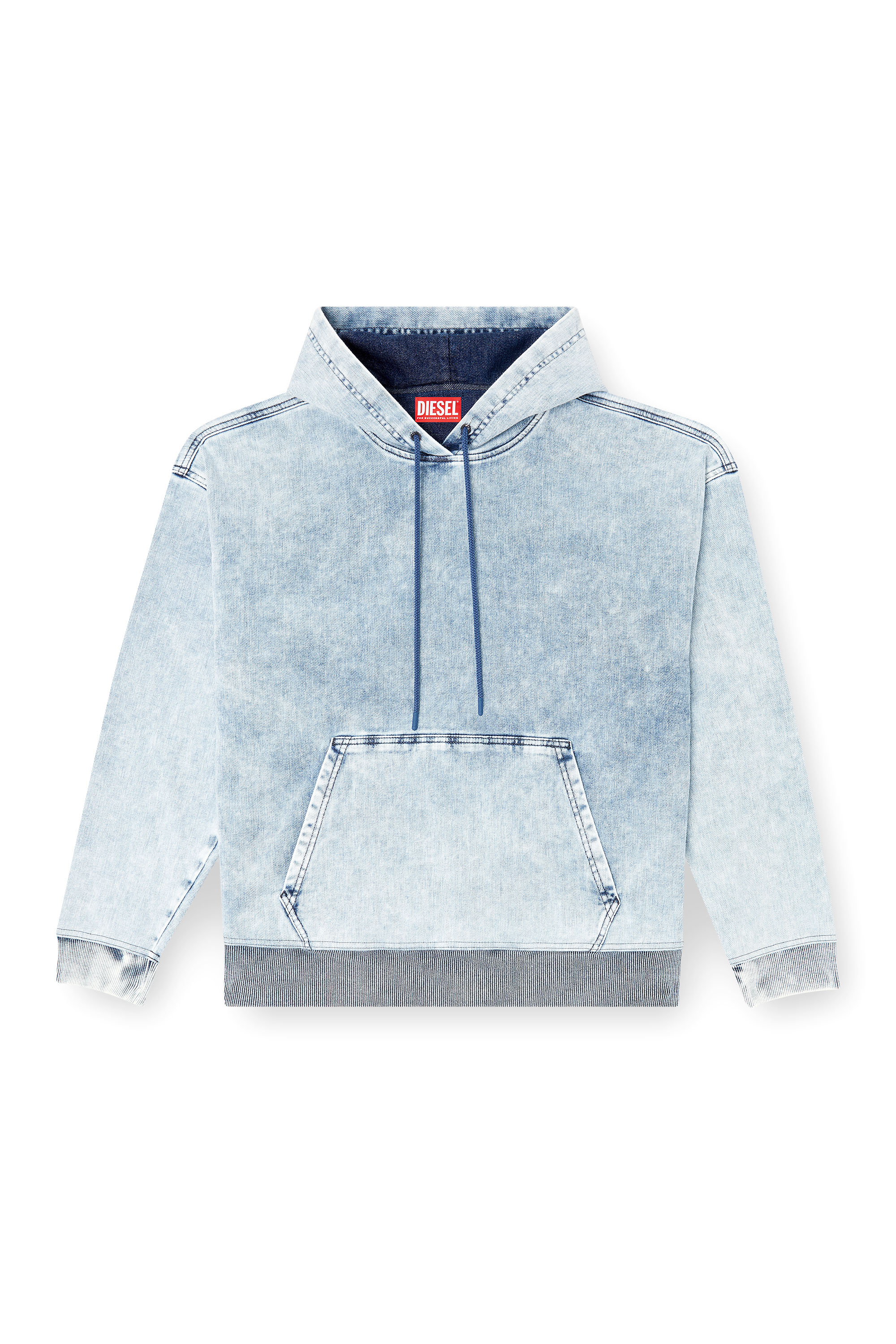 Diesel - D-REBBIT-S-TRACK, Unisex's Hoodie in marbled denim in Light Blue - 3