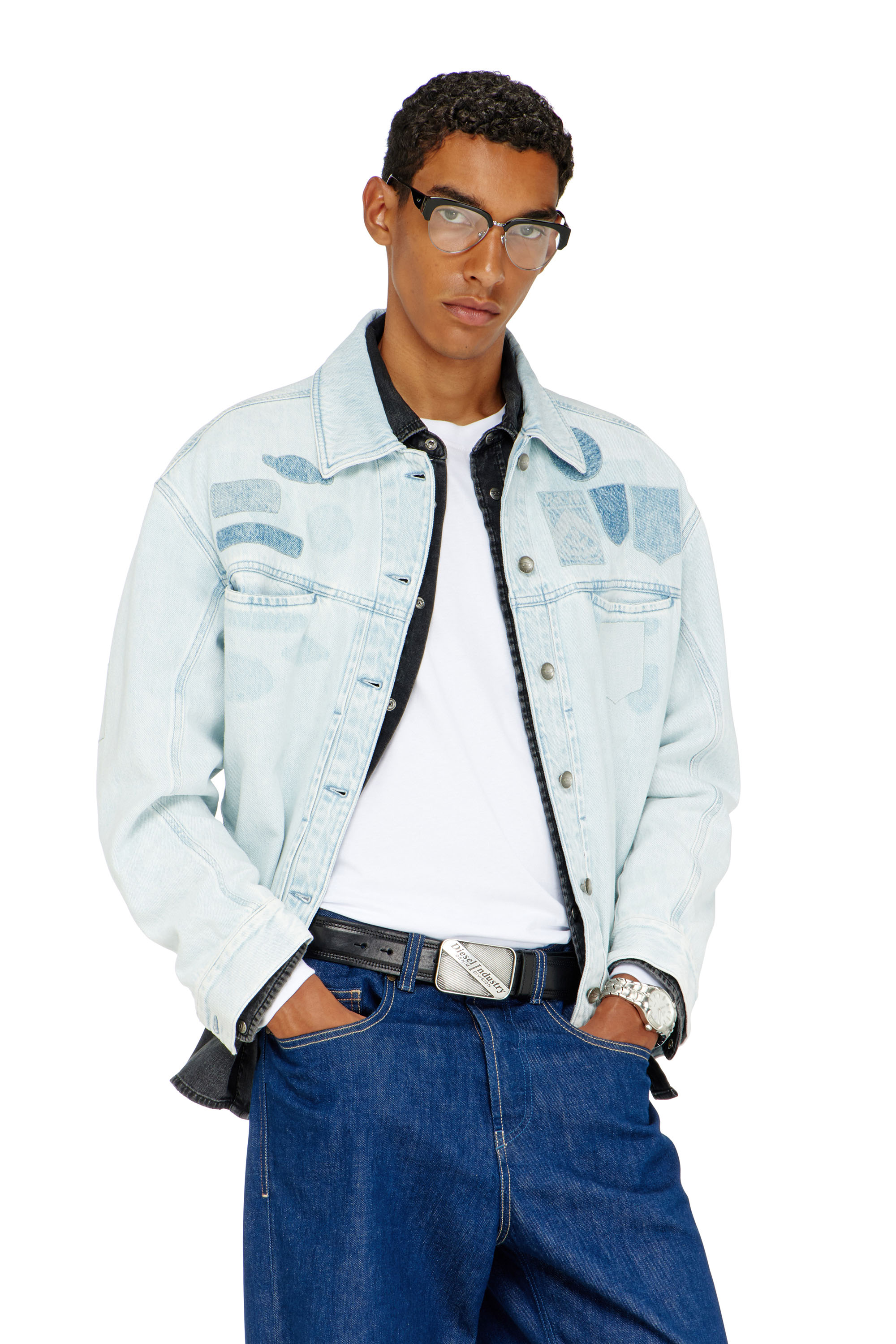 Diesel - D-RYMAVO-S, Unisex's Denim overshirt with patch effects in Light Blue - 1