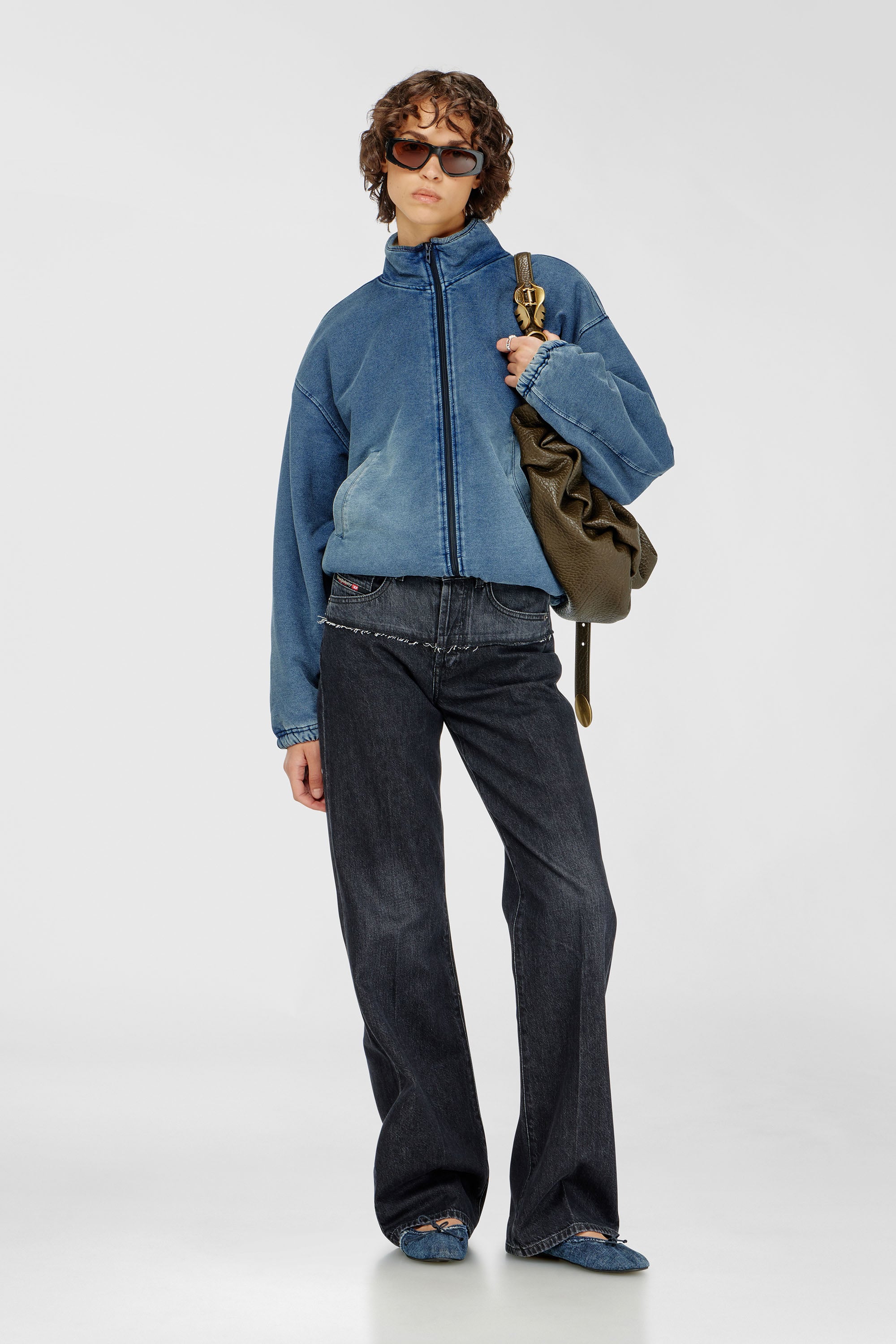 Sweat jacket with denim effect