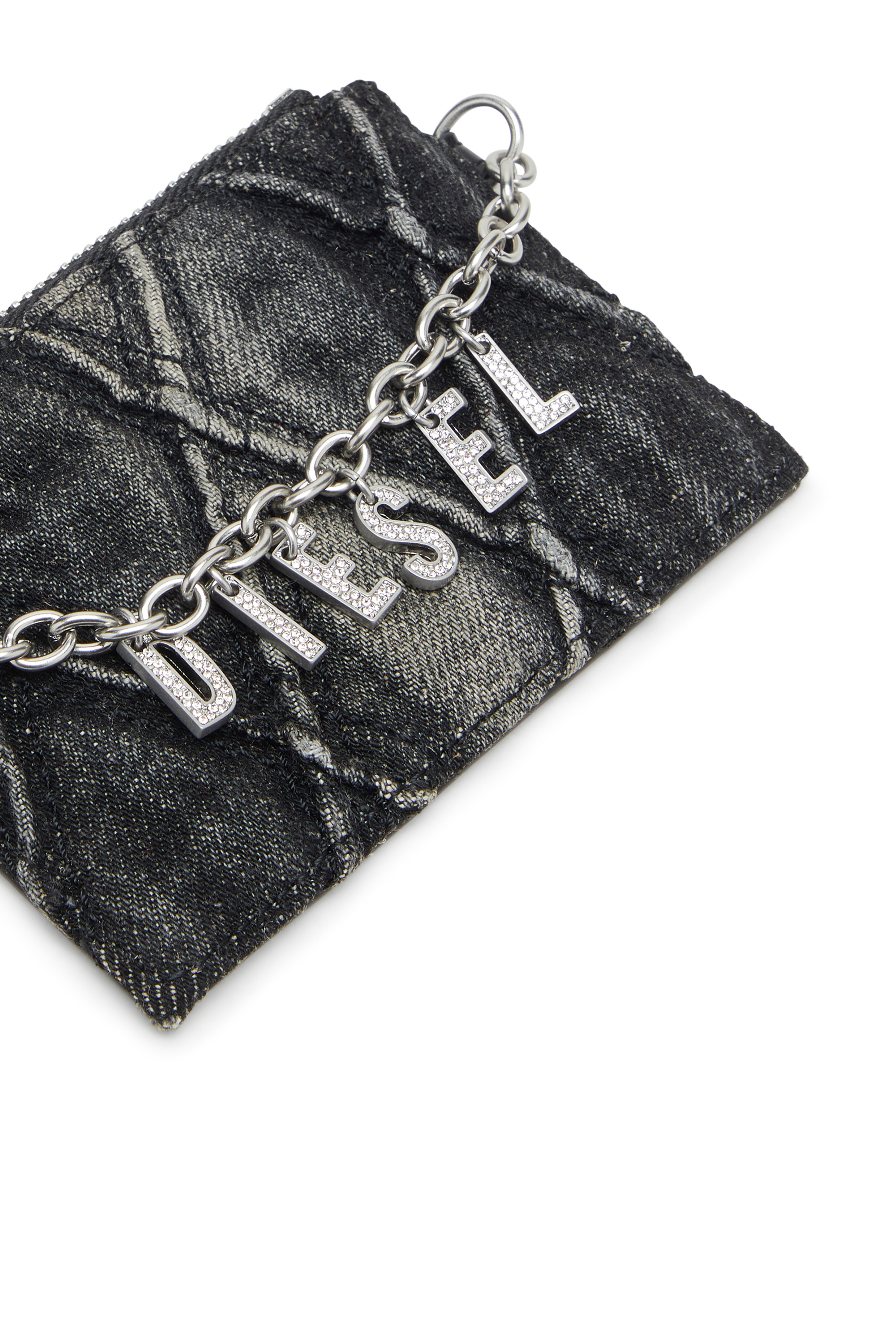 Diesel - CARD HOLDER WITH CHAIN, Woman's Card holder with chain and zip coin pocket in Dark grey - 4