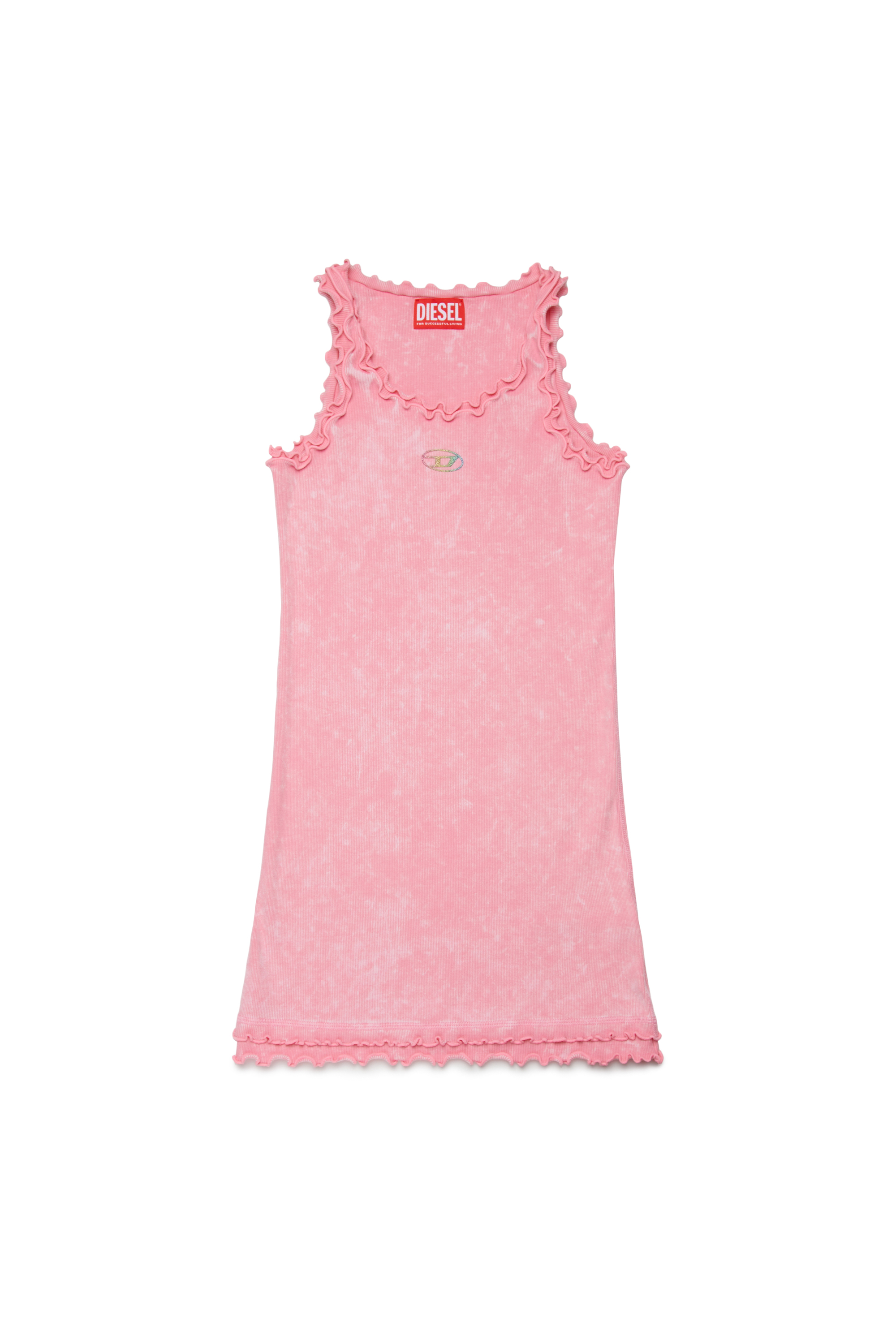 Diesel - DRALIA, Woman's Ribbed dress with ruffled edges in Pink - 1