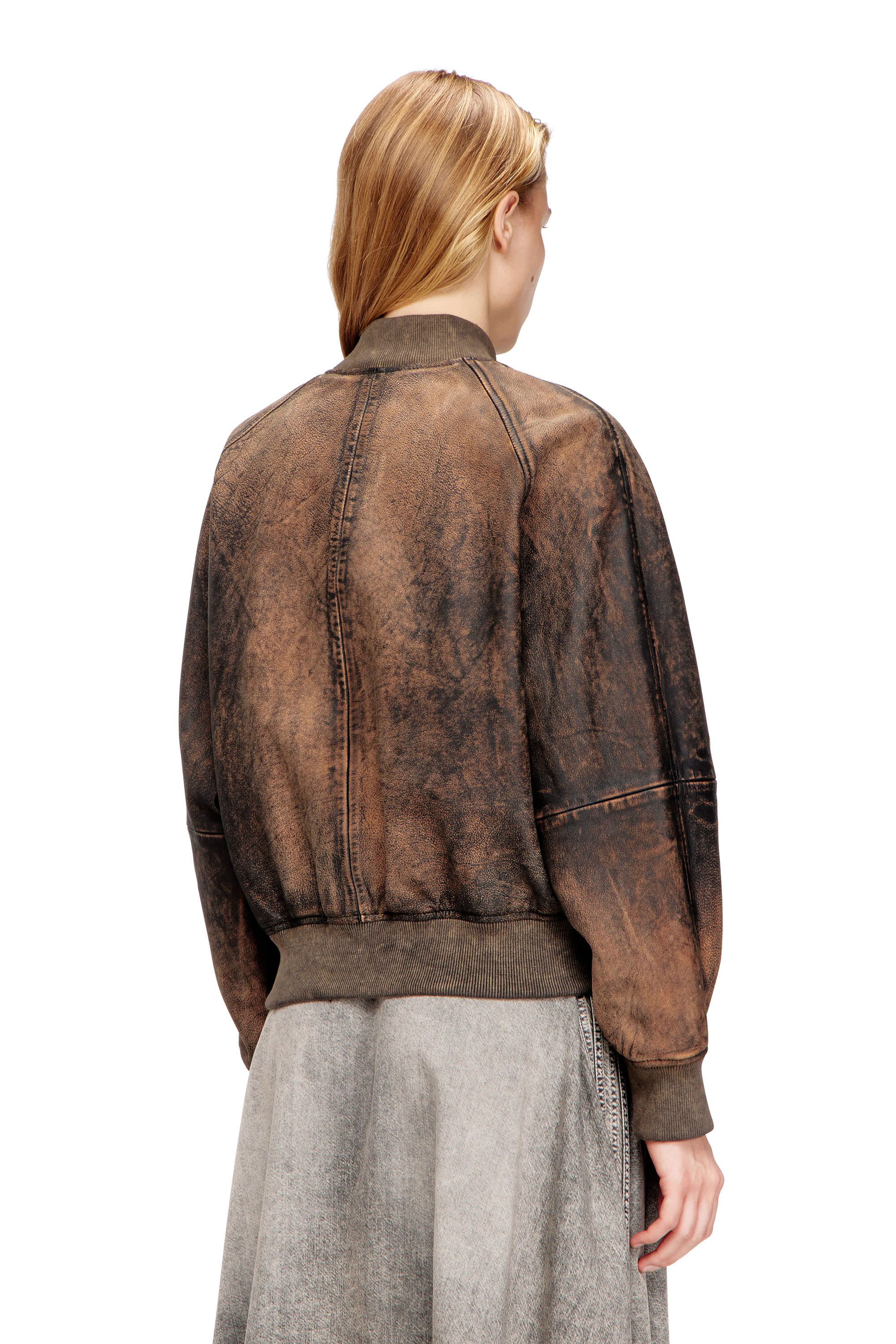 Diesel - L-COBB-FEM, Woman's Bomber jacket in distressed leather in null - 4