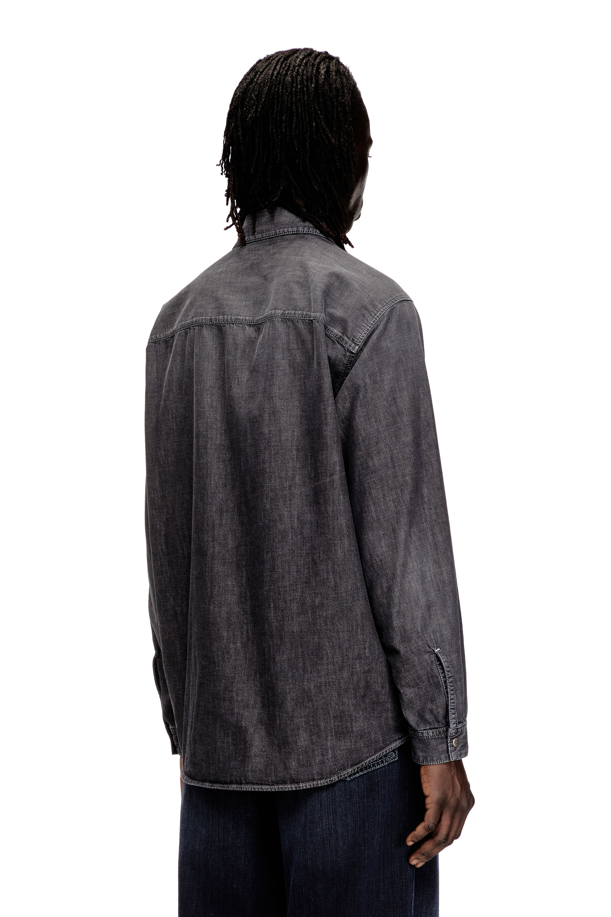 Diesel - D-SIMPLY-S15, Man's Denim shirt with back embroidery in Grey - 4
