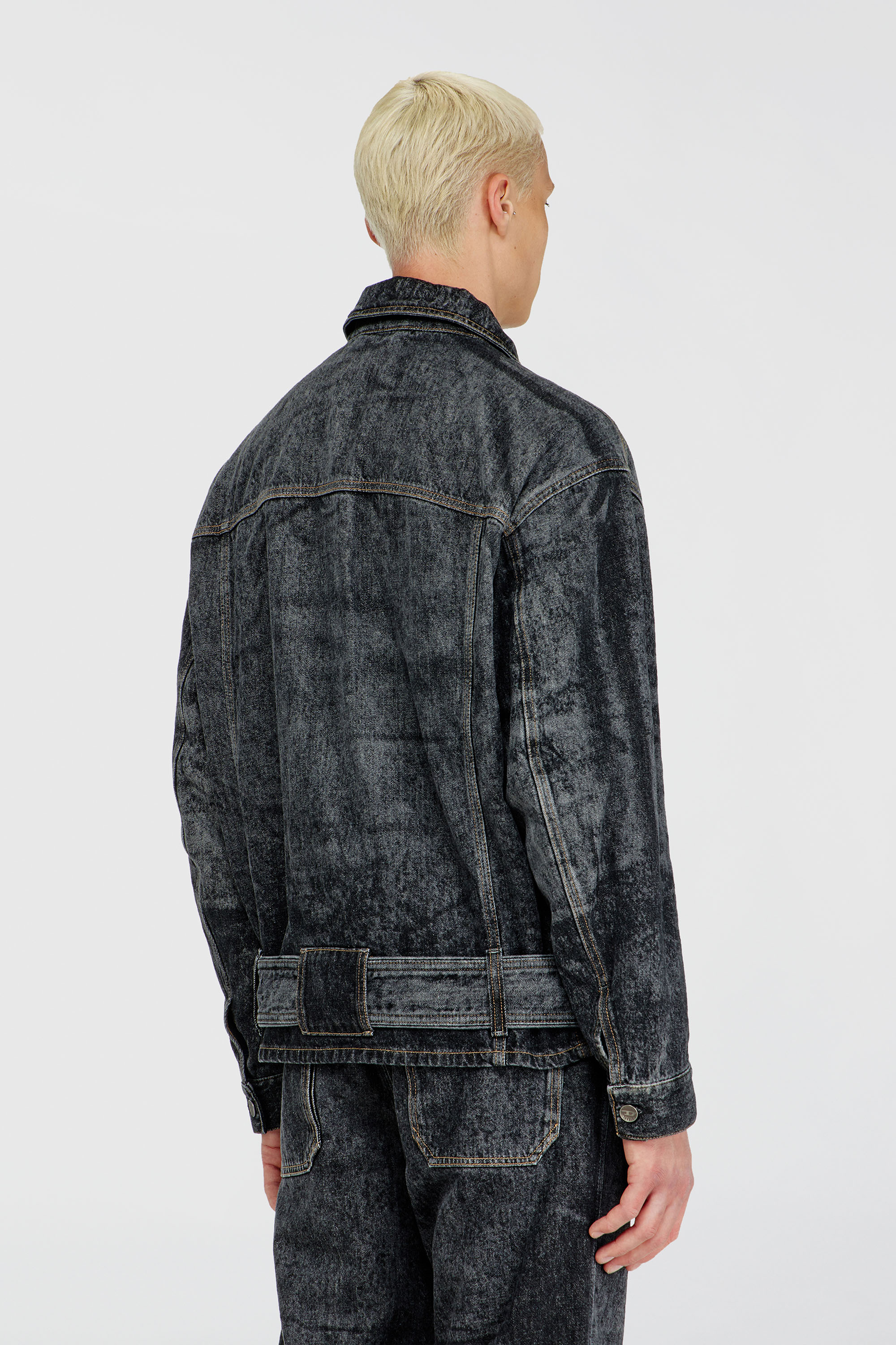Diesel - D-VALERO-S, Man's Biker-inspired denim jacket in Dark grey - 4