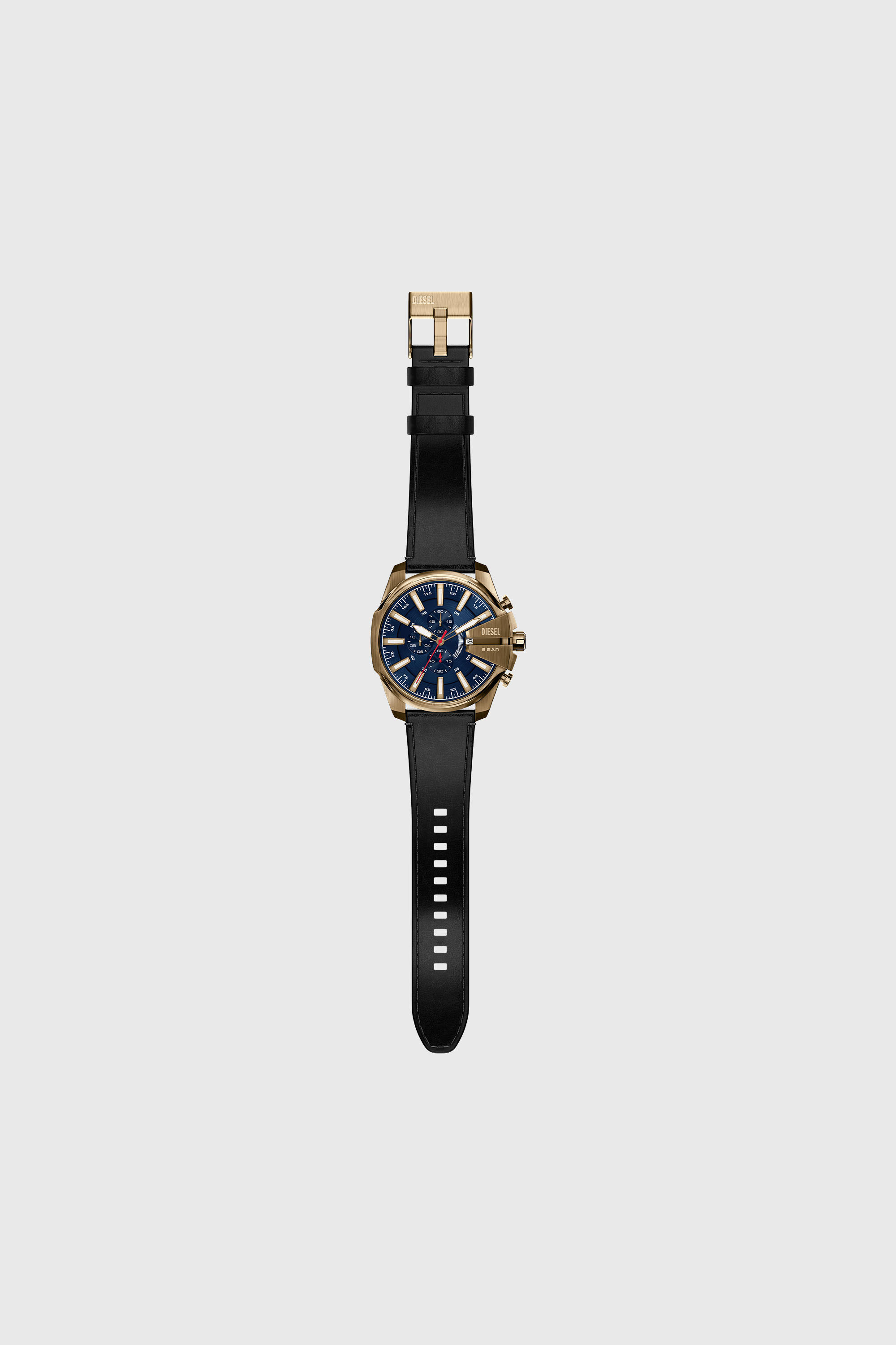 Diesel - DZ4732 WATCH, Man's Mega Chief Slim antique gold-tone black leather watch in Black - 7