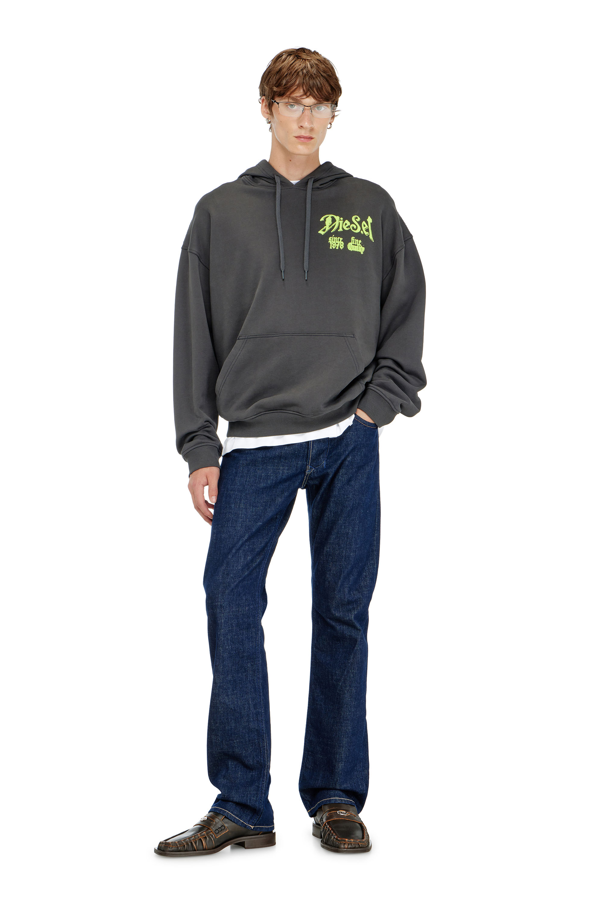 Diesel - S-BOXT-HOOD-AA2, Man's Cotton hoodie with flocked graphics in Dark grey - 2