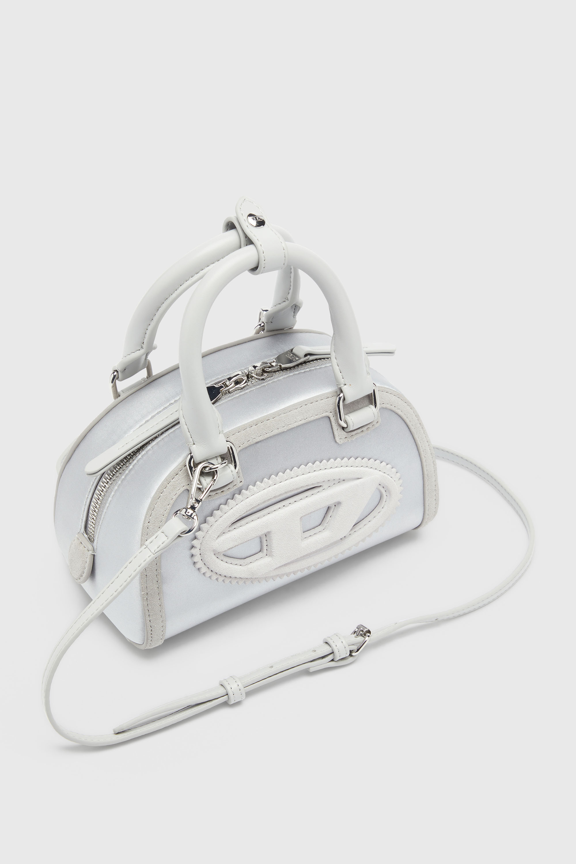 Diesel - 1DR DOME CROSSBODY, Woman's 1DR Dome - Small bowling bag in satin and suede in Silver - 6