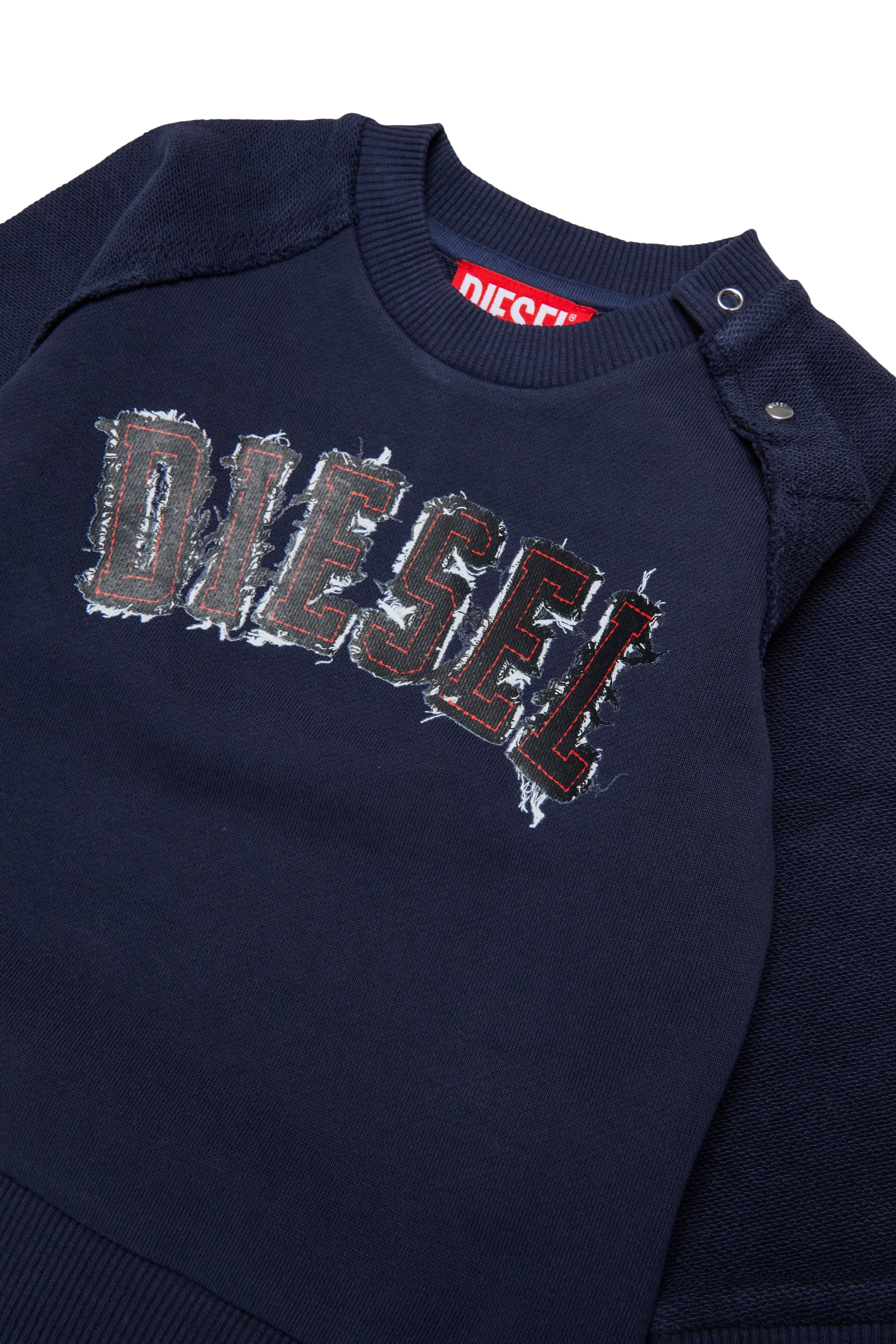 Diesel - SEANSB, Man's Cotton sweatshirt with frayed-effect logo in Dark Blue - 3