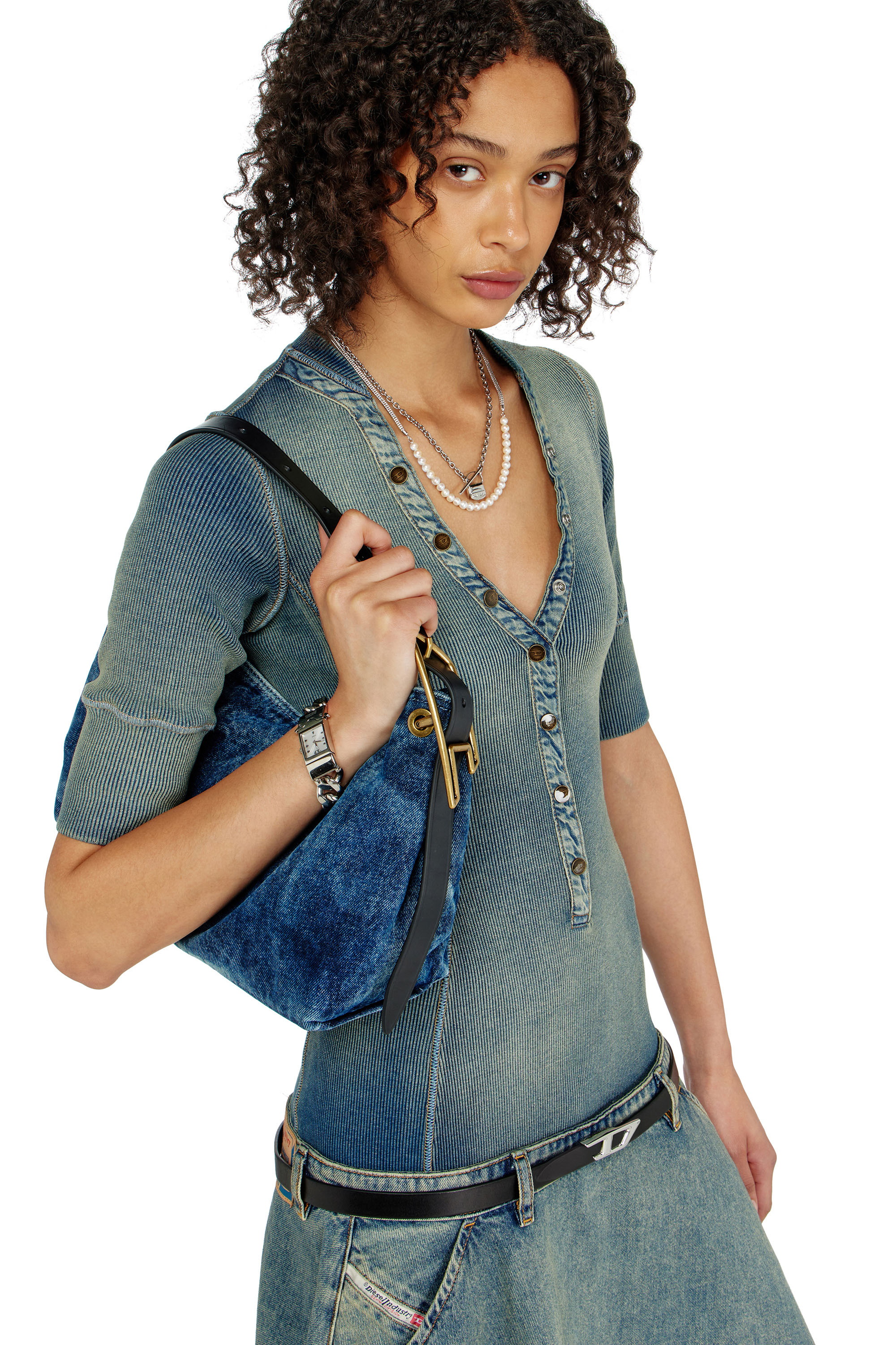Diesel - DE-ANIM-S, Woman's Drop-waist midi dress in knit and denim in null - 5