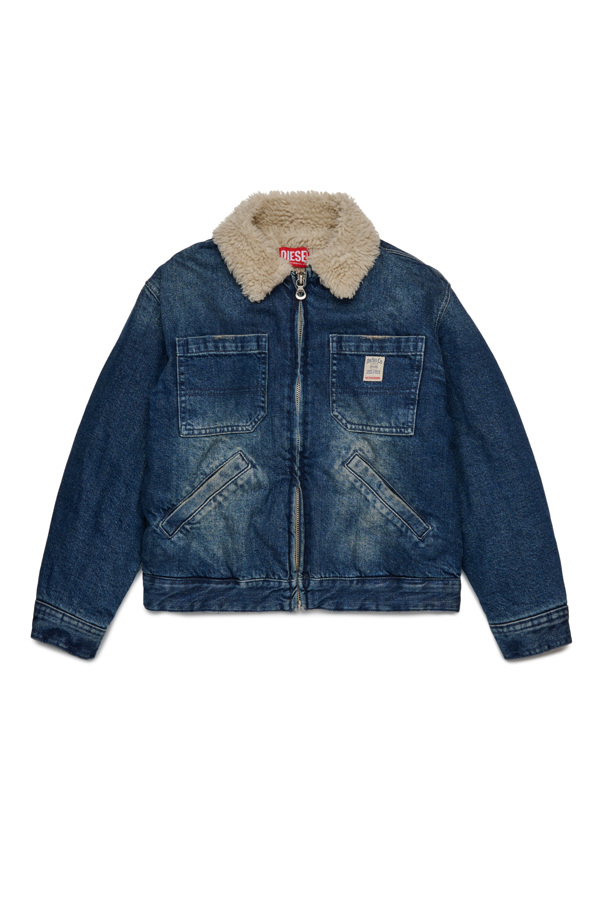 Diesel - JOMOX-FUR, Man's Denim jacket with fur collar in Dark Blue - 1