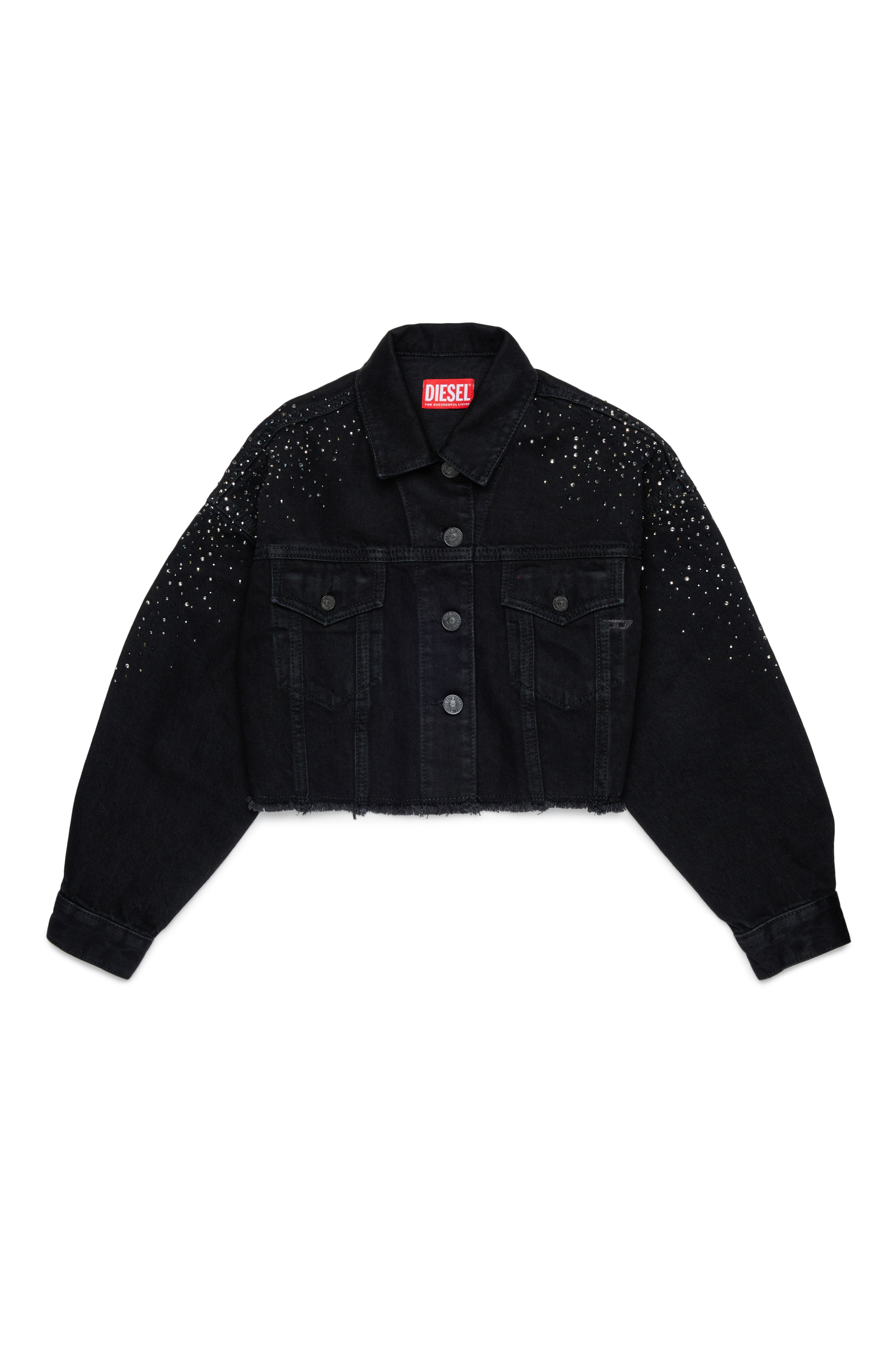 Diesel - JILBY, Woman's Cropped embellished trucker jacket in Black/Dark grey - 1