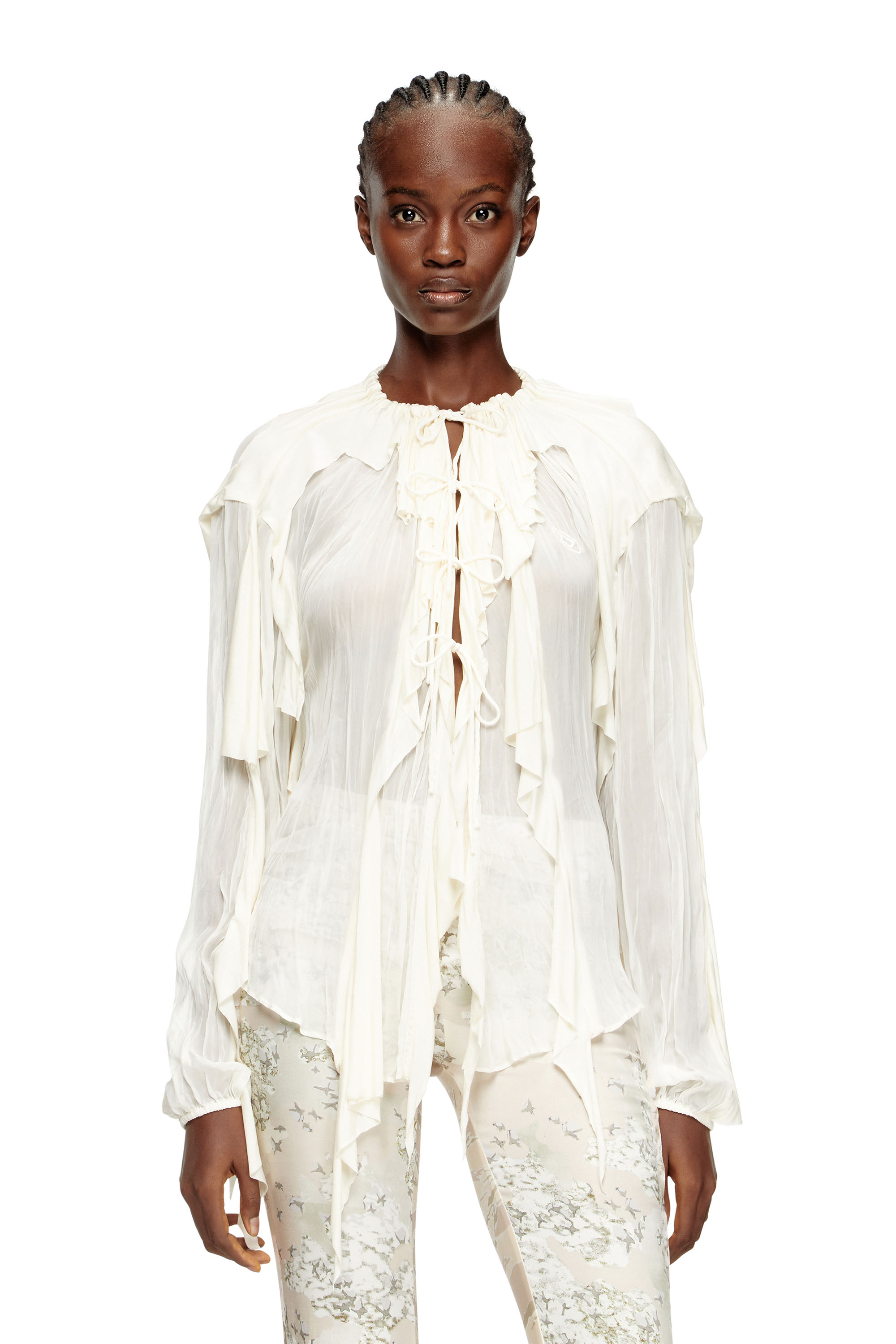 Diesel - C-LASSY, Woman's Flounce blouse in crinkled muslin in White - 1