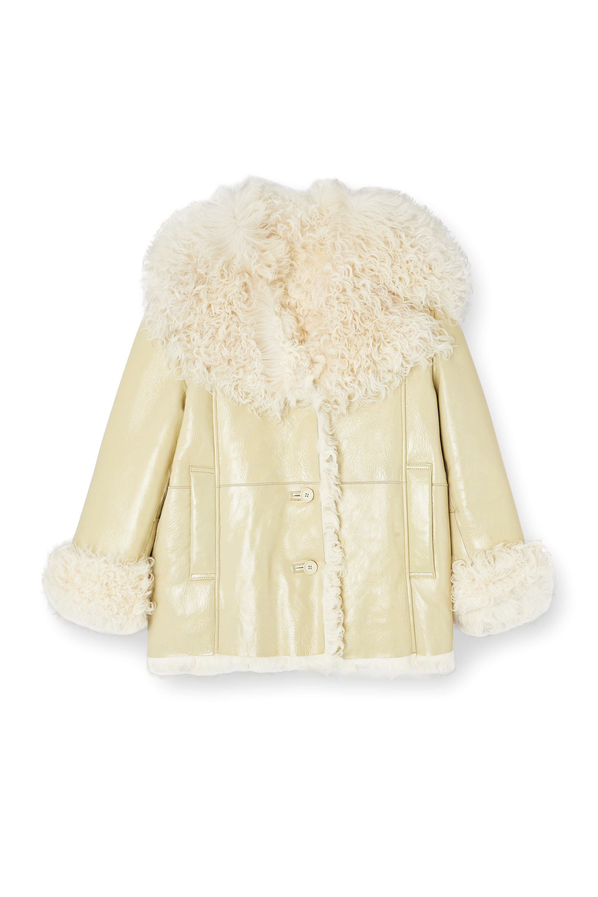 Diesel - L-ACONIC, Woman's Patent shearling jacket in Beige - 2