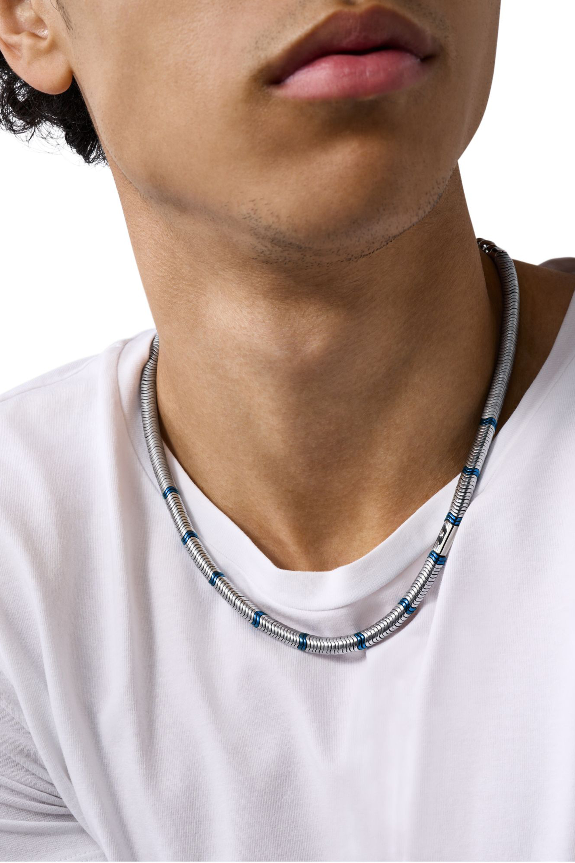 Diesel - DX1576931 JEWEL, Unisex's Hematite Beaded Necklace in Silver/Blue - 3