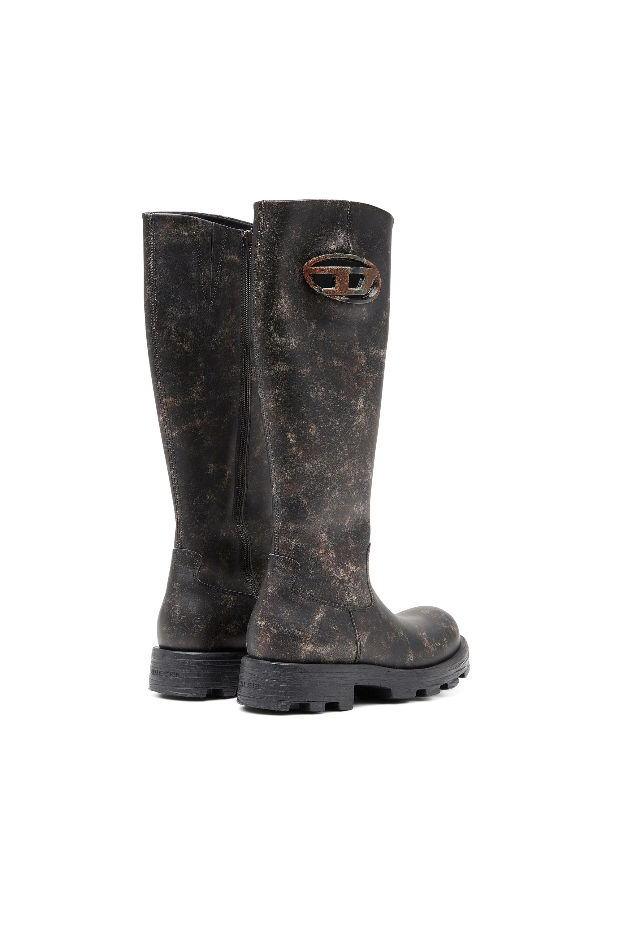 Diesel - D-HAMMER HB D W, Woman's D-Hammer-Knee-high boots in distressed leather in Brown - 3