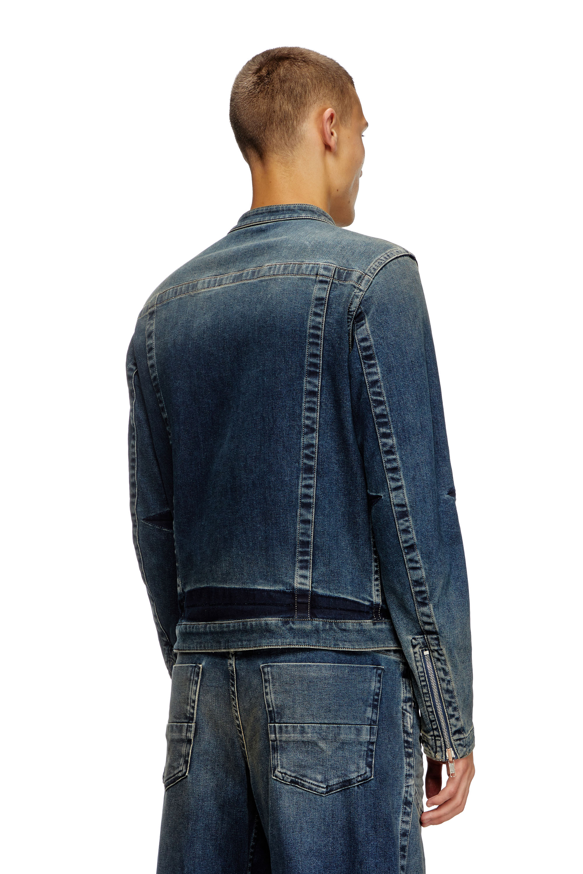 Diesel - D-GLORY-RE, Man's Moto jacket in Rehab denim in Dark Blue - 5