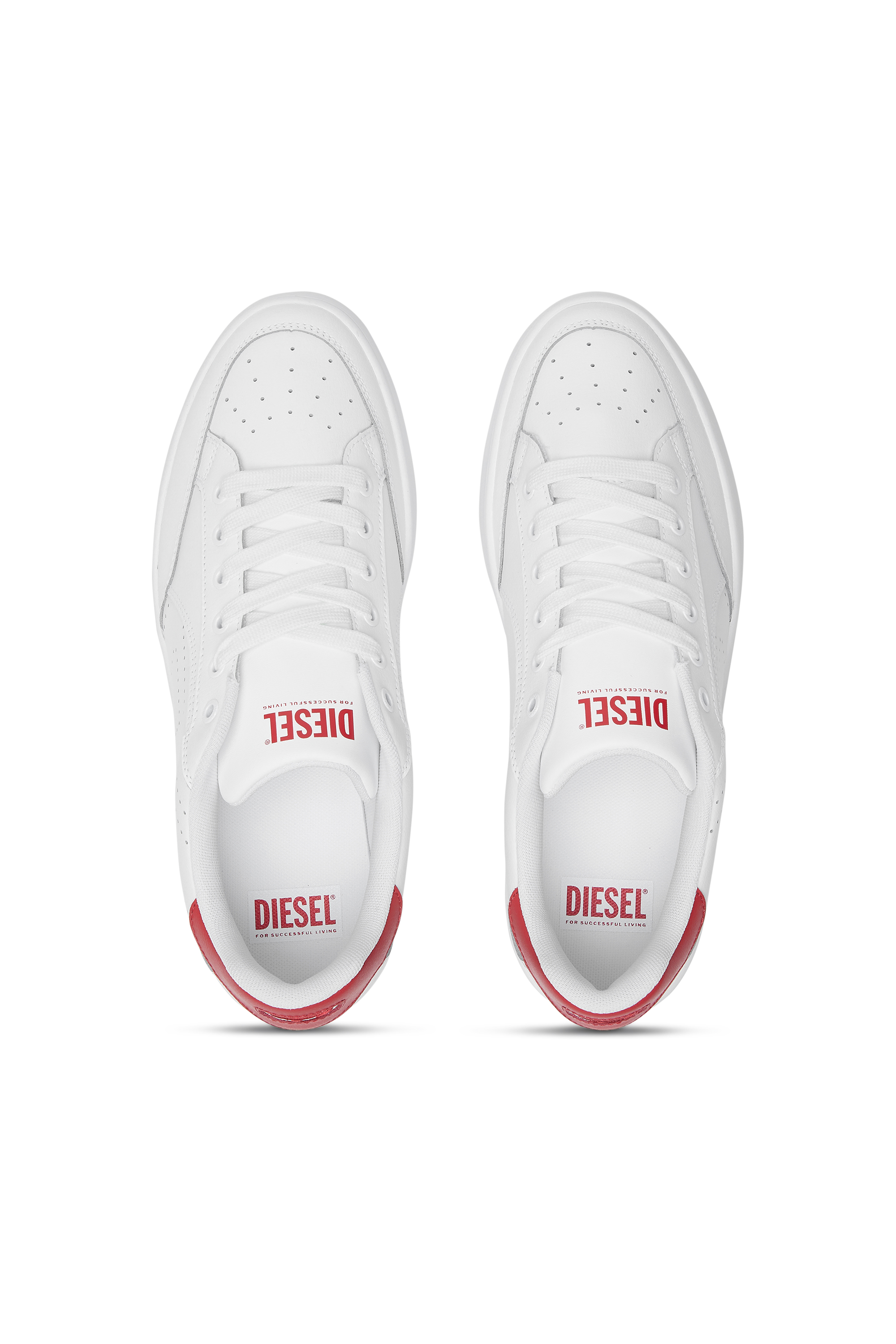 Diesel - S-DAKOTA LOW, Man's S-Dakota-Leather sneakers with perforated logo in White/Red - 4