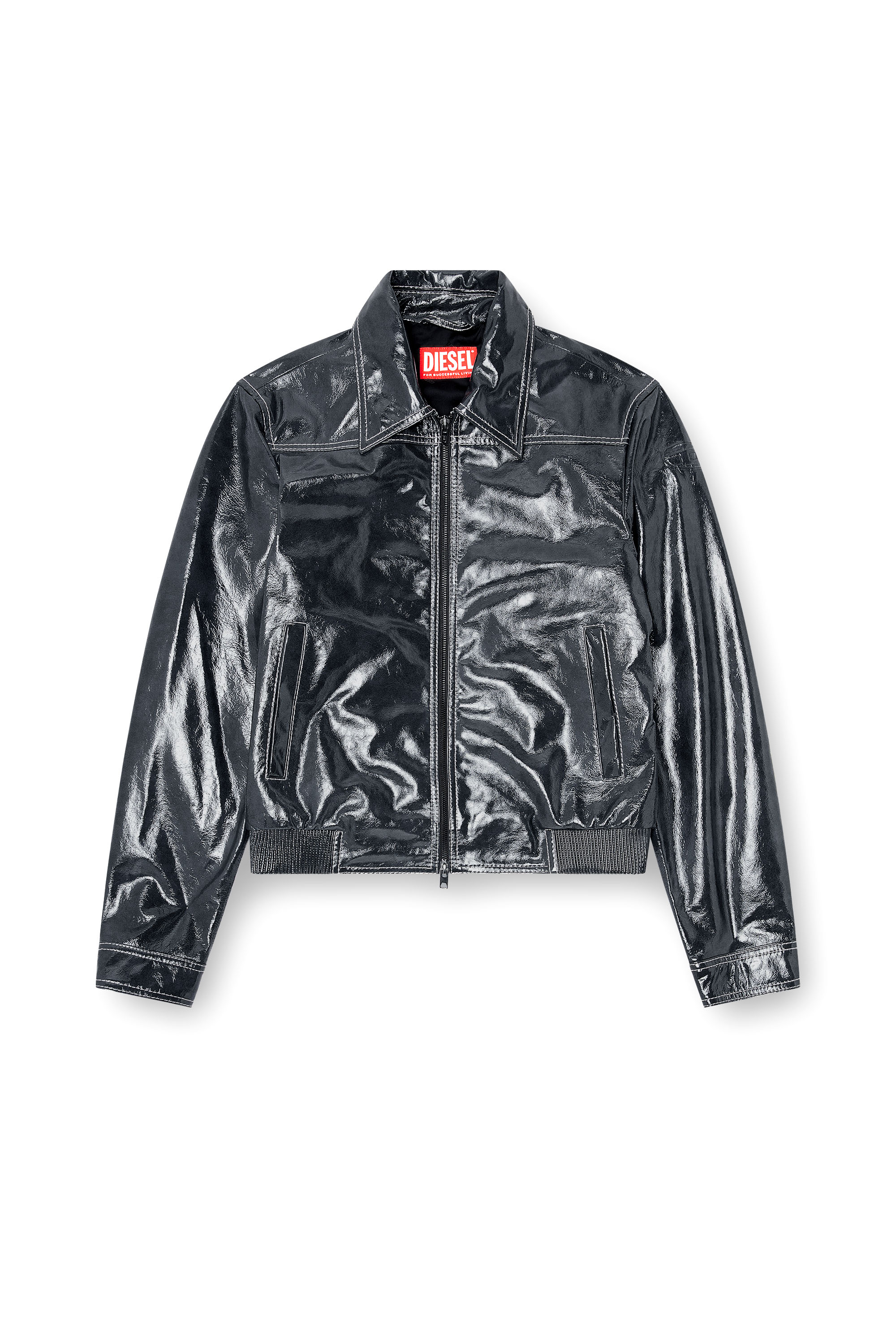 Diesel - L-ADDI, Man's Patent-leather jacket in Dark grey - 2