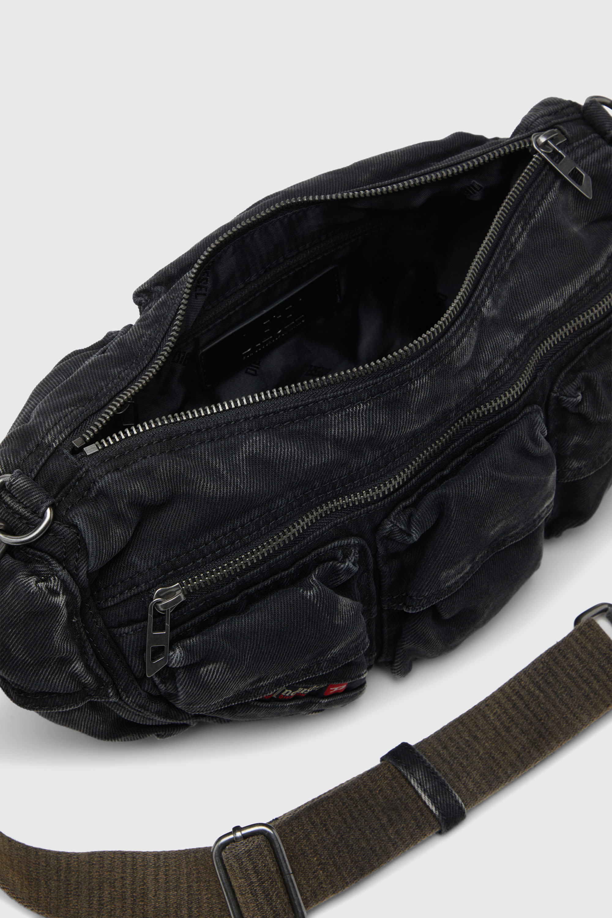 Diesel - MULTI-PKTS SHOULDER BAG X, Unisex's Multi-Pkts-Multipocket bag in washed denim in Black - 5