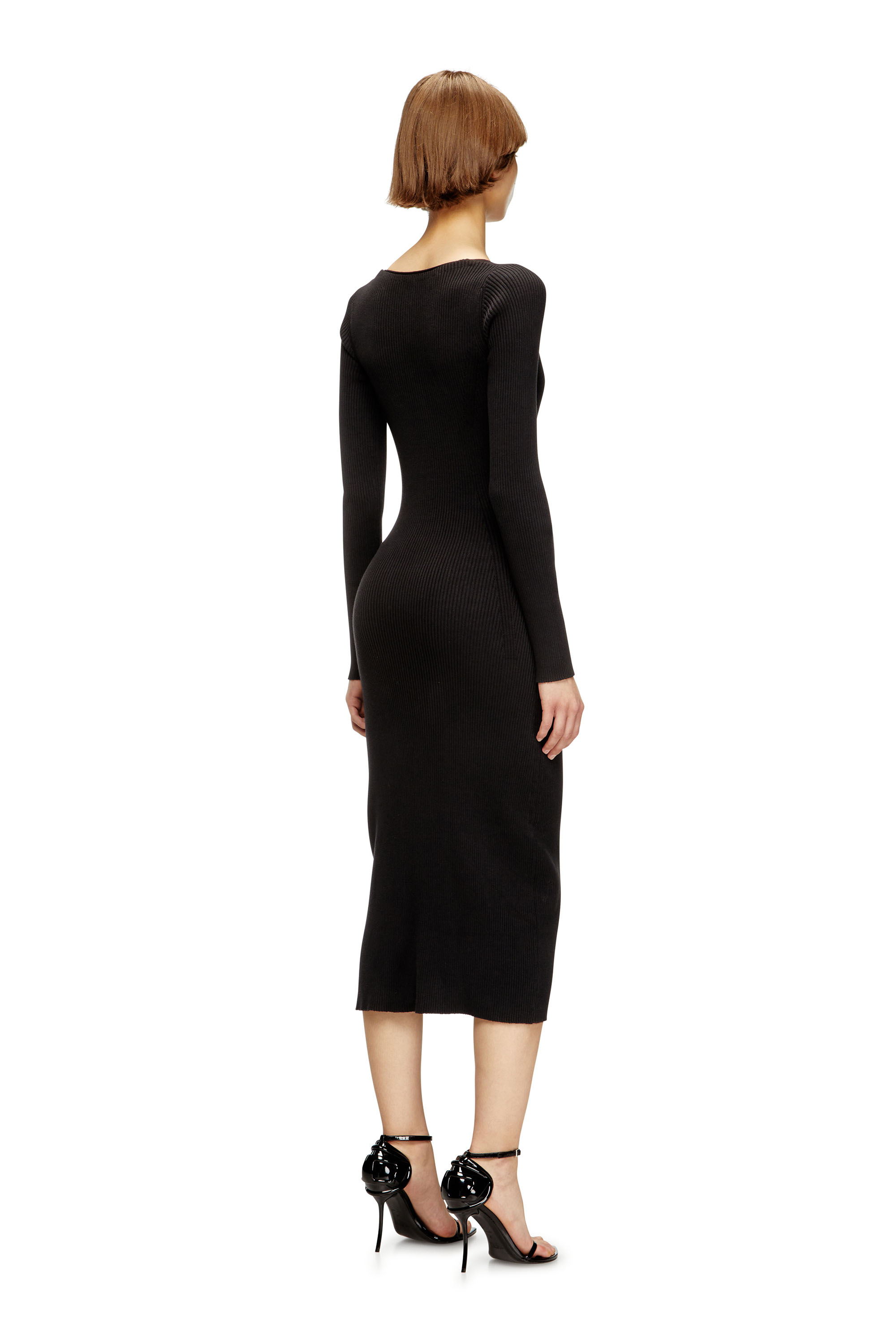 Diesel - M-MELTI-LS, Woman's Ribbed midi dress with cargo pockets in Black - 4