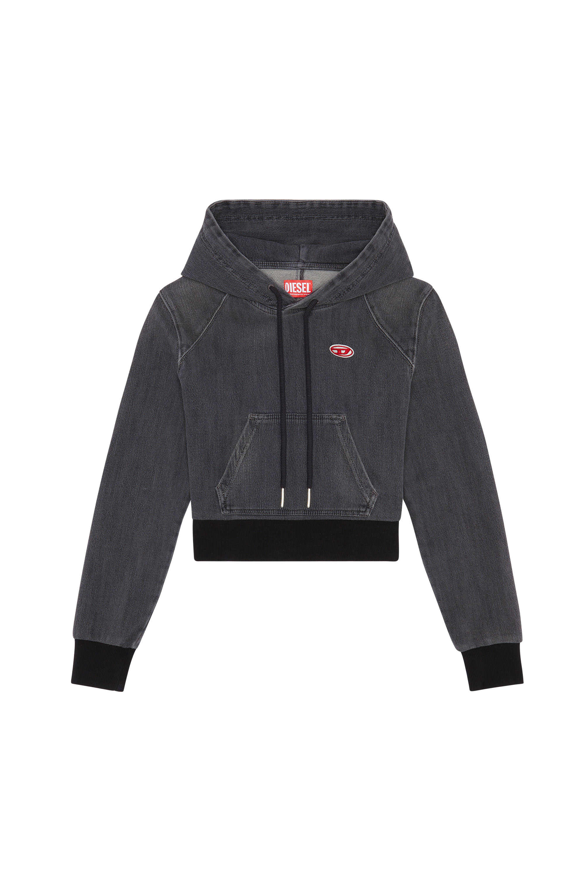 Diesel - D-ANGY TRACK DENIM HOODIE, Black/Dark grey - Image 3